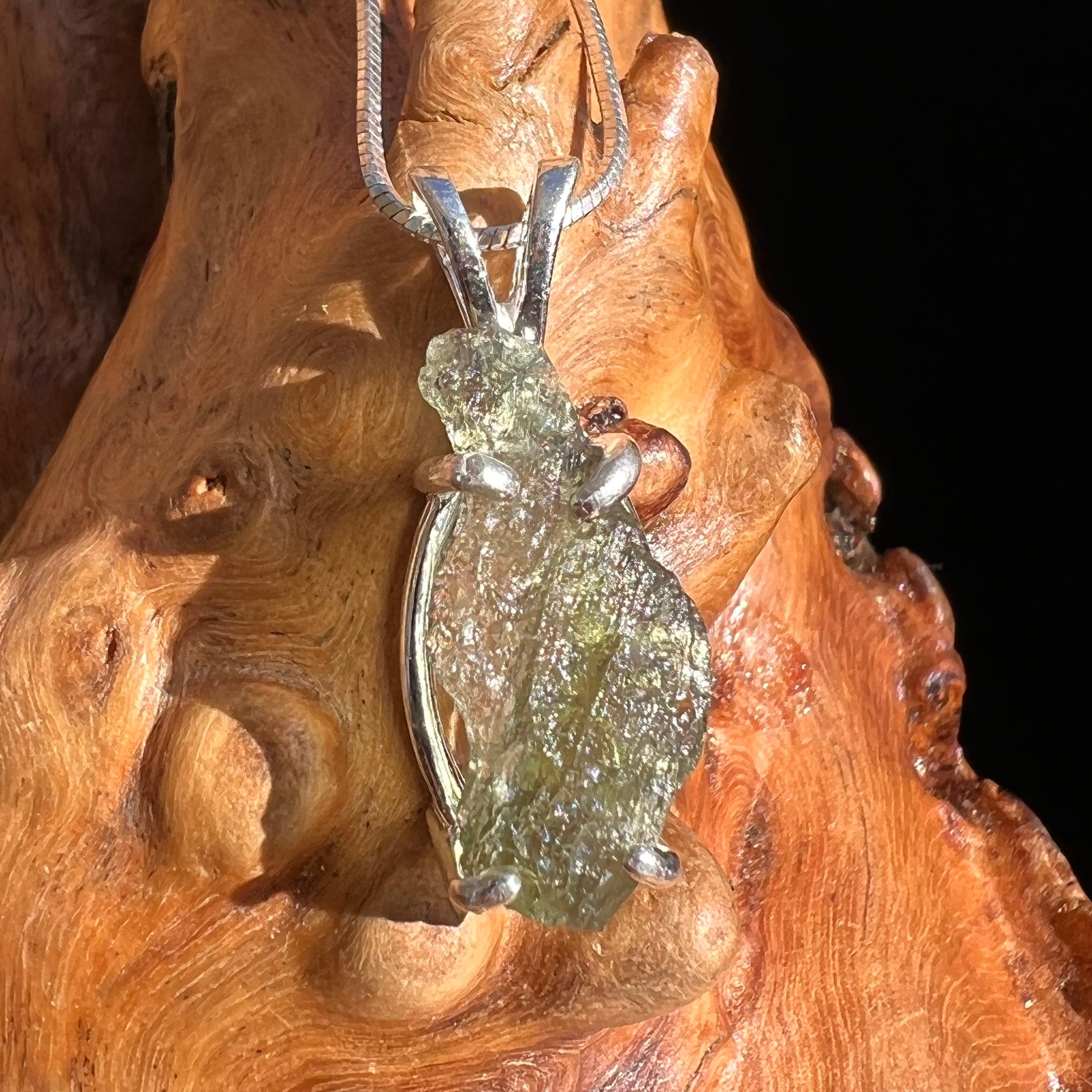 Raw Moldavite Pendant Sterling Silver #3141-Moldavite Life