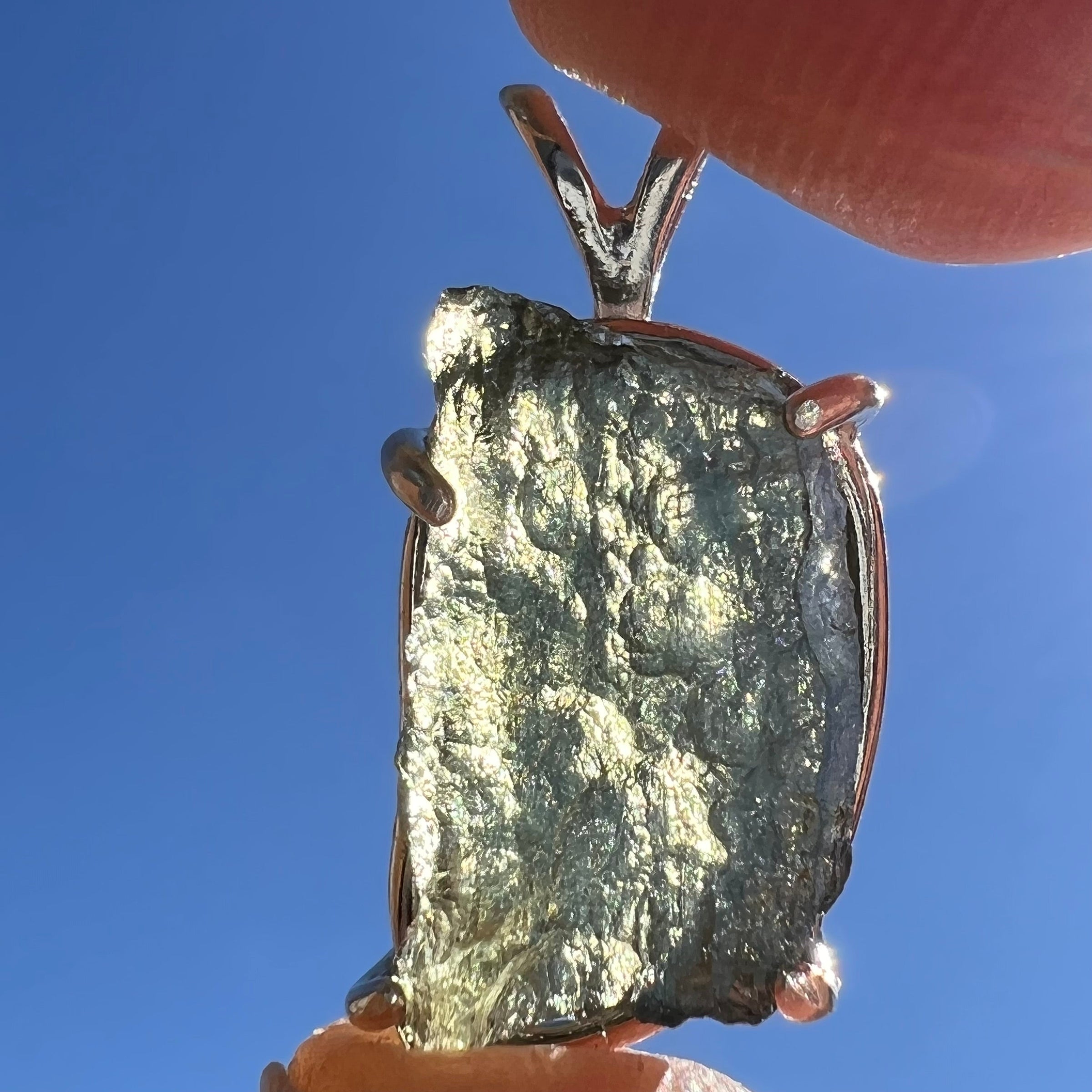 Raw Moldavite Pendant Sterling Silver #3142-Moldavite Life