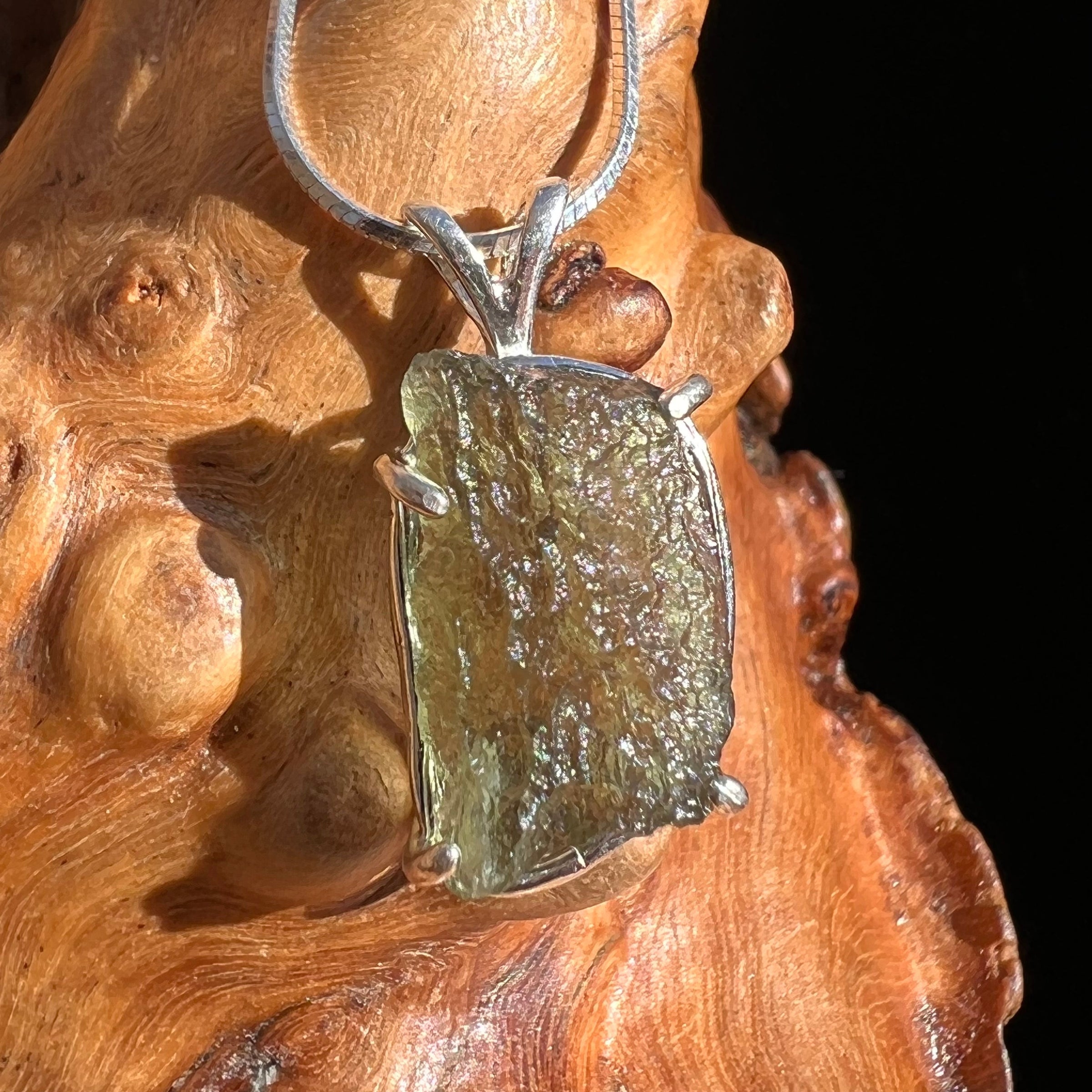 Raw Moldavite Pendant Sterling Silver #3142-Moldavite Life