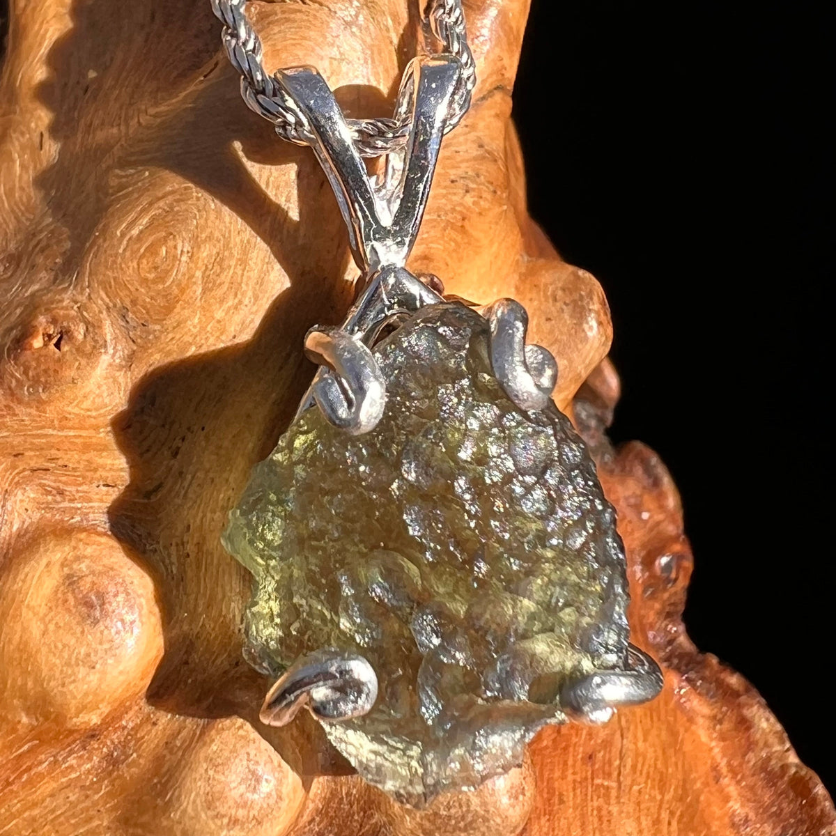 Raw Moldavite Pendant Sterling Silver #5035-Moldavite Life