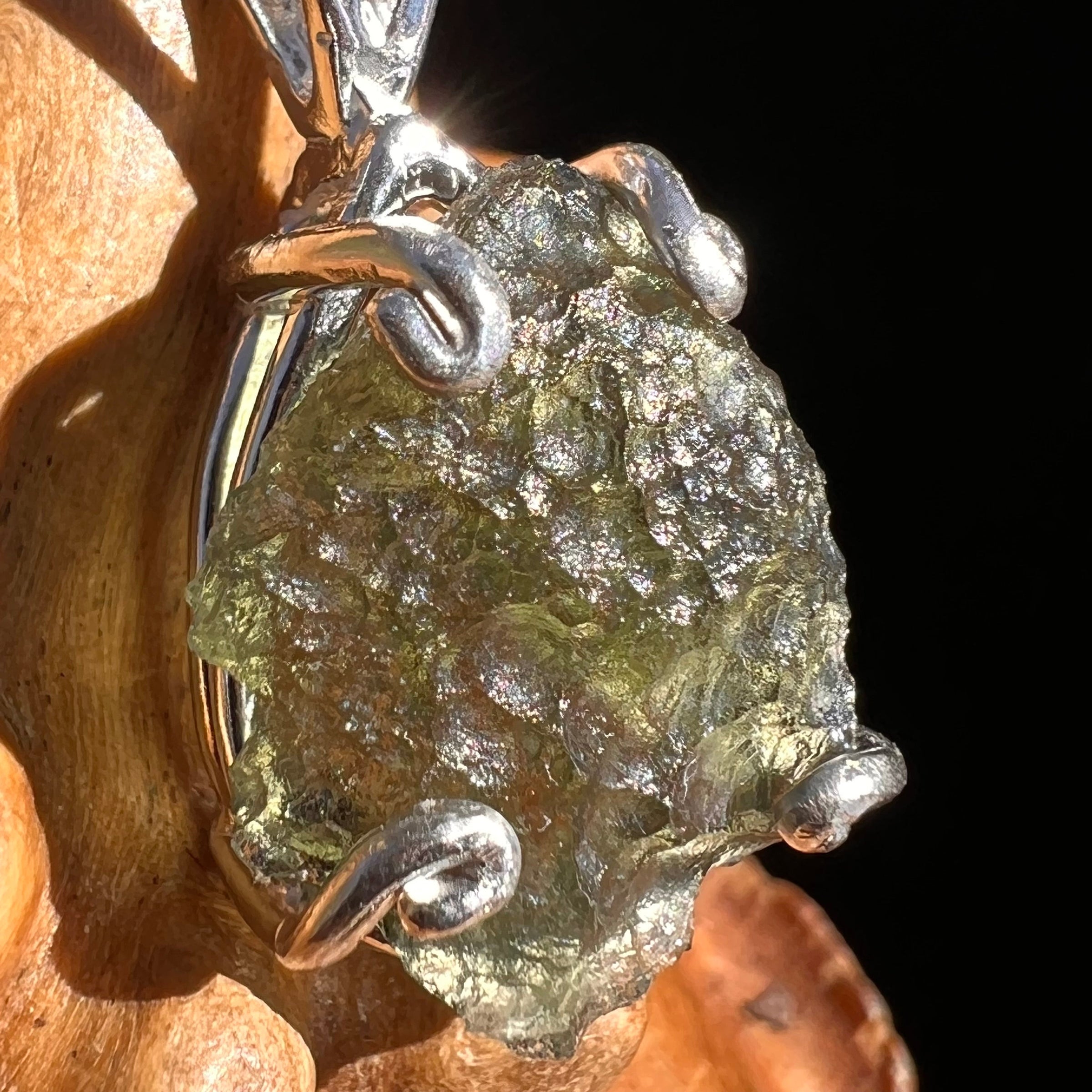 Raw Moldavite Pendant Sterling Silver #5035-Moldavite Life