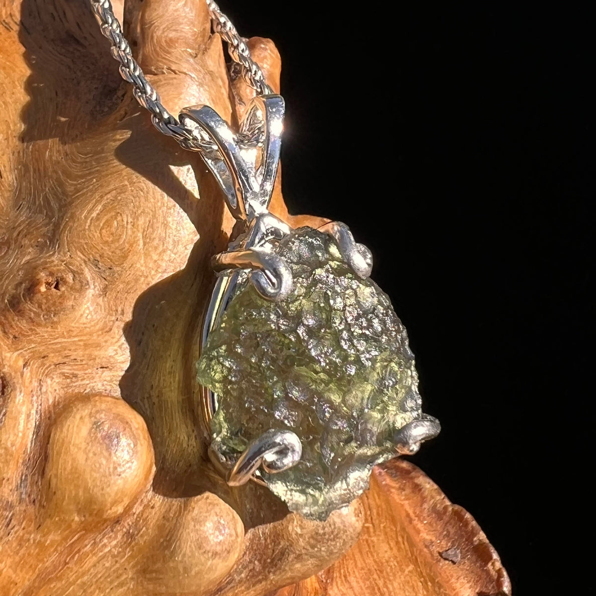 Raw Moldavite Pendant Sterling Silver #5035-Moldavite Life