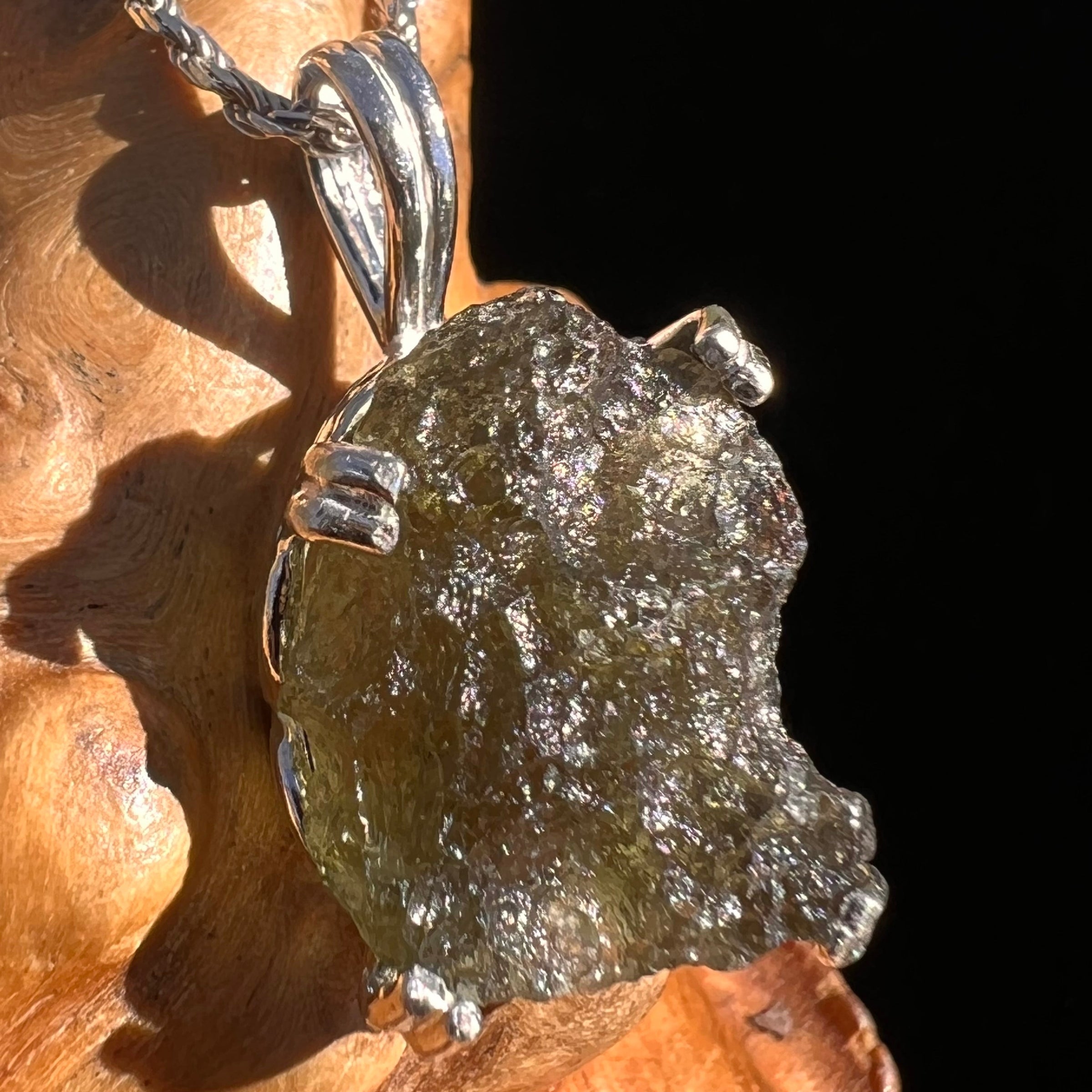 Raw Moldavite Pendant Sterling Silver #5036-Moldavite Life