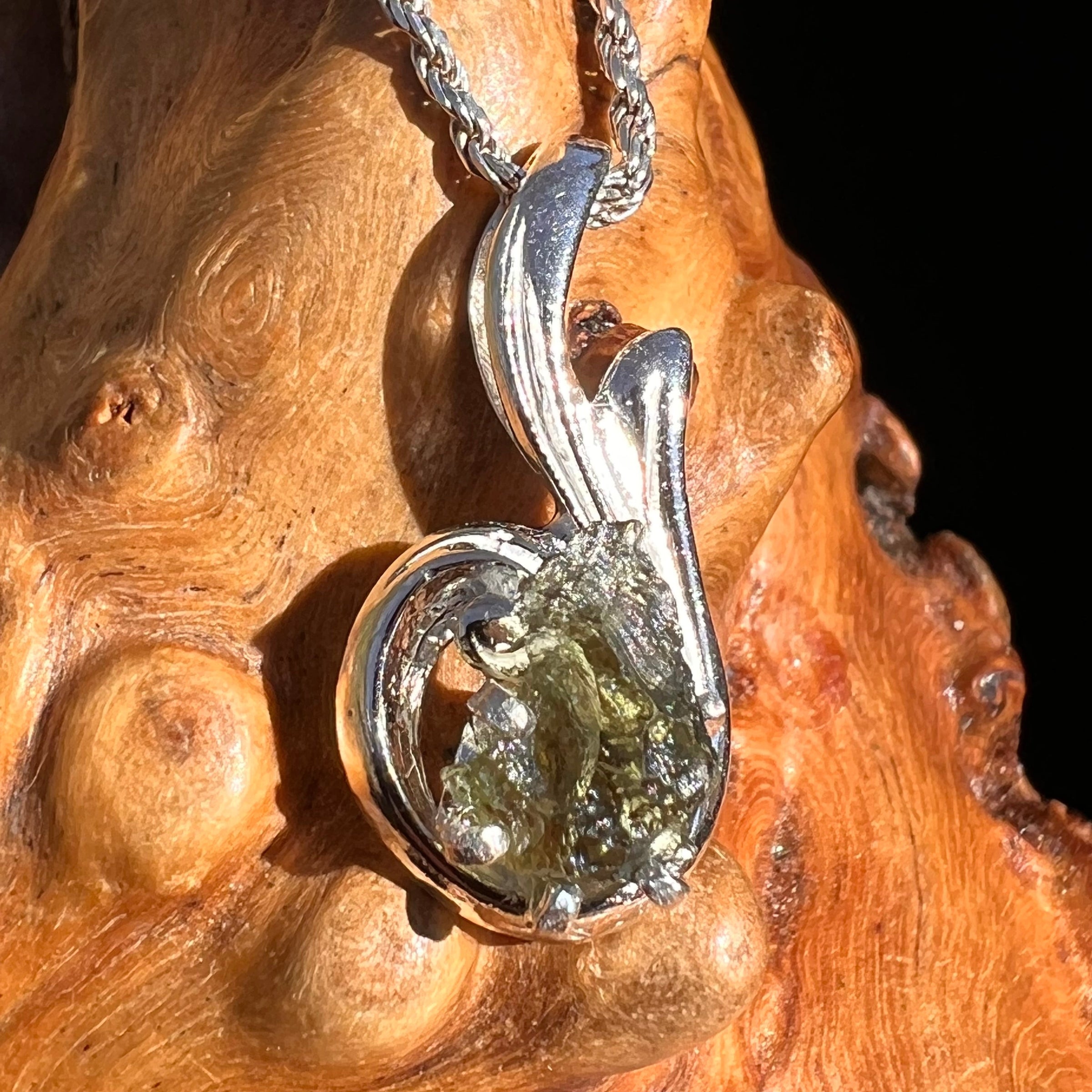 Raw Moldavite Pendant Sterling Silver #5037-Moldavite Life