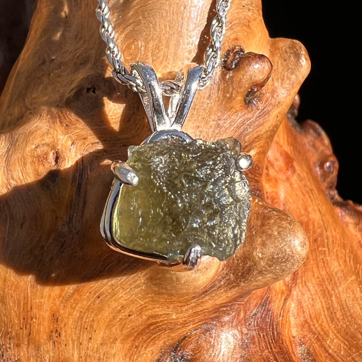 Raw Moldavite Pendant Sterling Silver #5039-Moldavite Life
