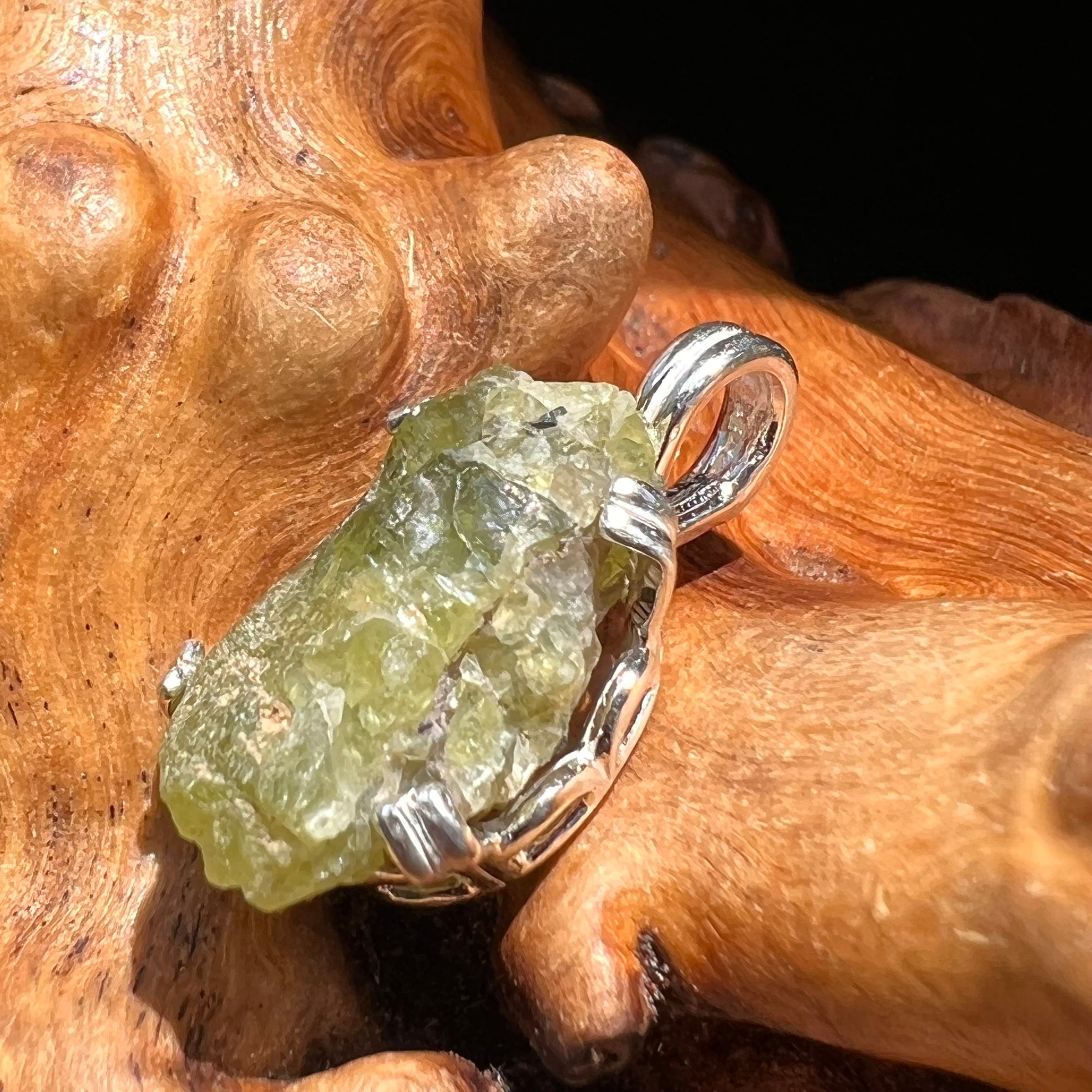 Raw Peridot Crystal Pendant Sterling Silver #2659-Moldavite Life
