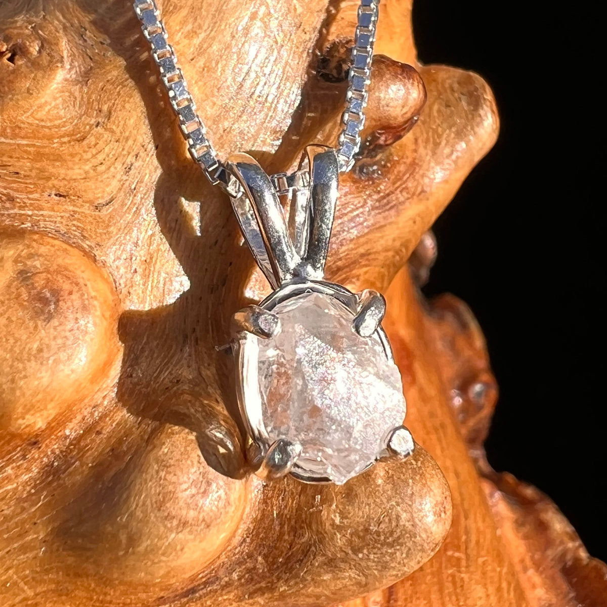 Raw Phenacite Crystal Necklace Sterling #3933-Moldavite Life