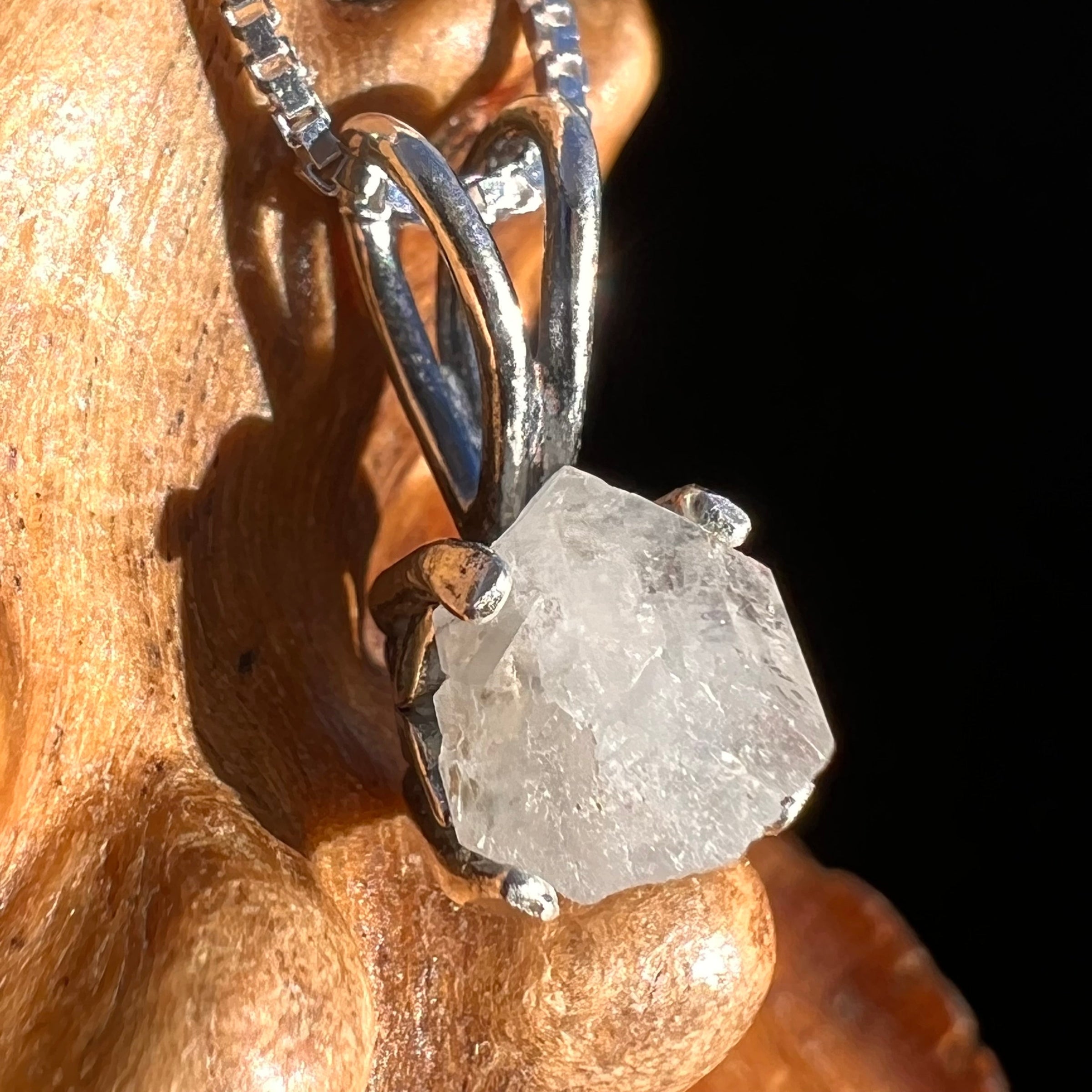 Raw Phenacite Pendant Necklace Sterling #3956-Moldavite Life