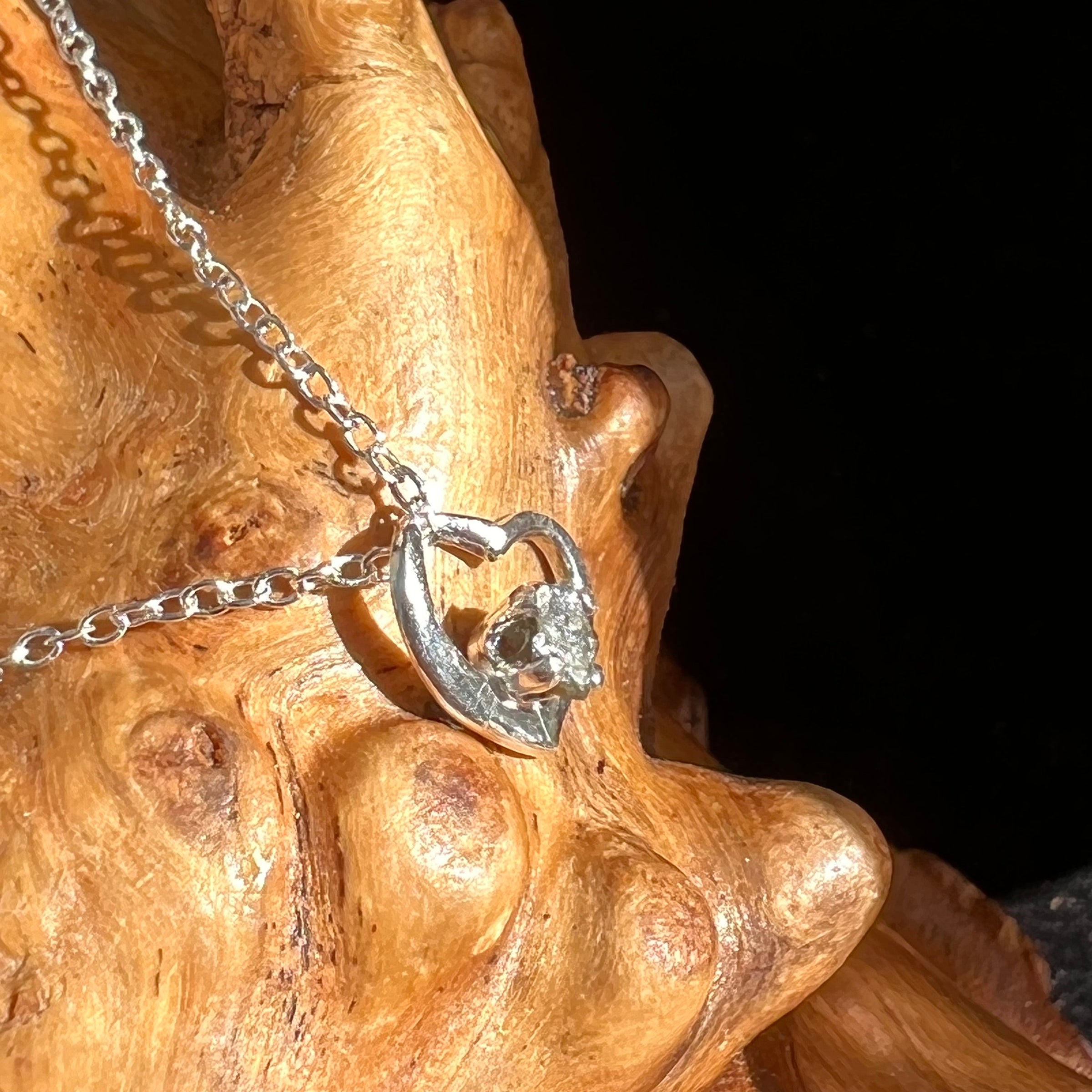 Small Tatahouine Meteorite Heart Necklace Sterling #110-Moldavite Life