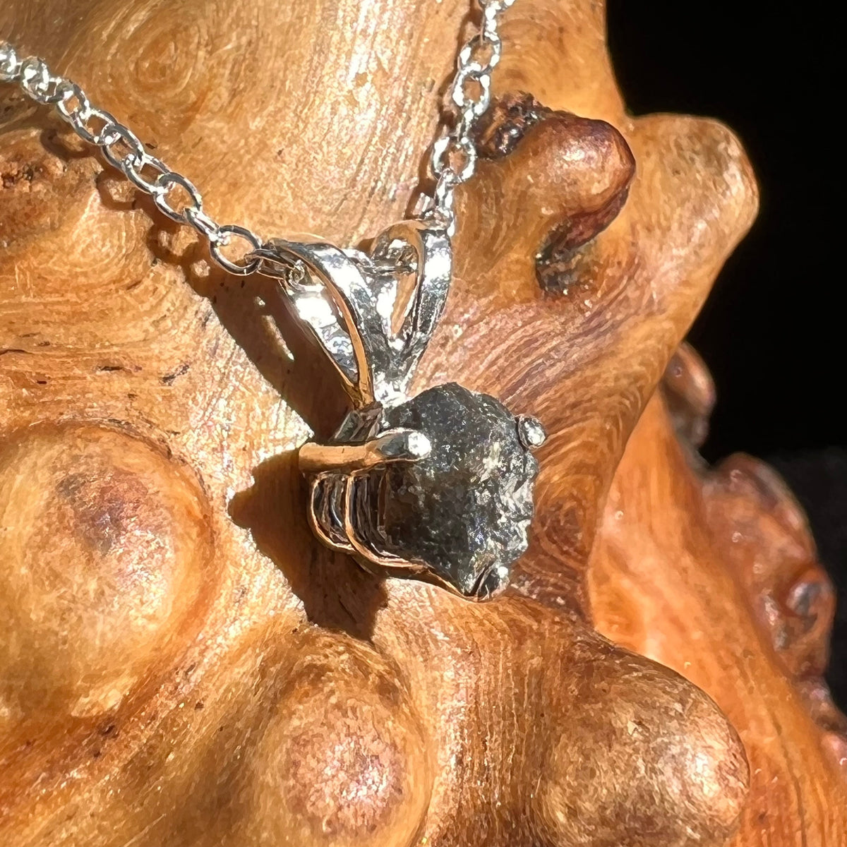 Small Tatahouine Meteorite Necklace Sterling #111-Moldavite Life