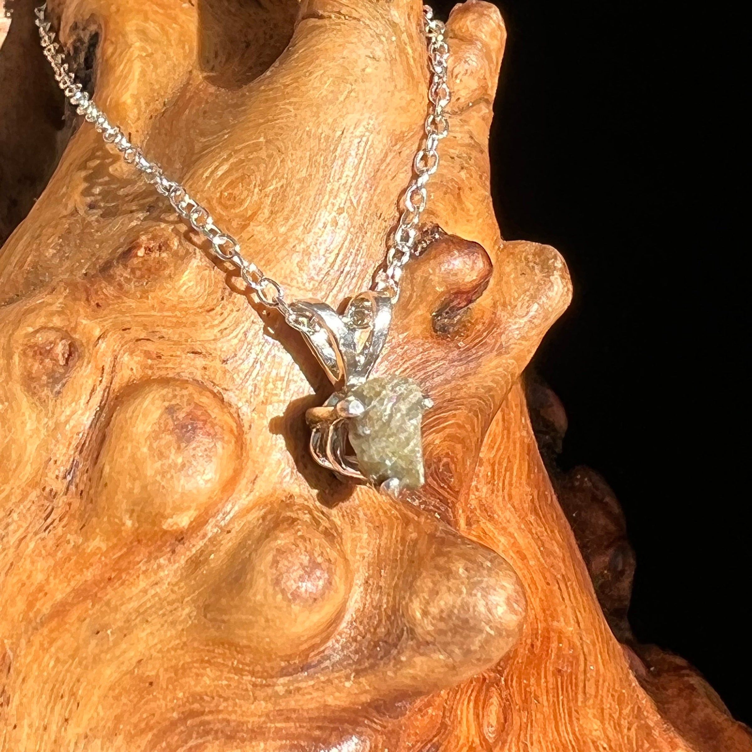 Small Tatahouine Meteorite Necklace Sterling #112-Moldavite Life