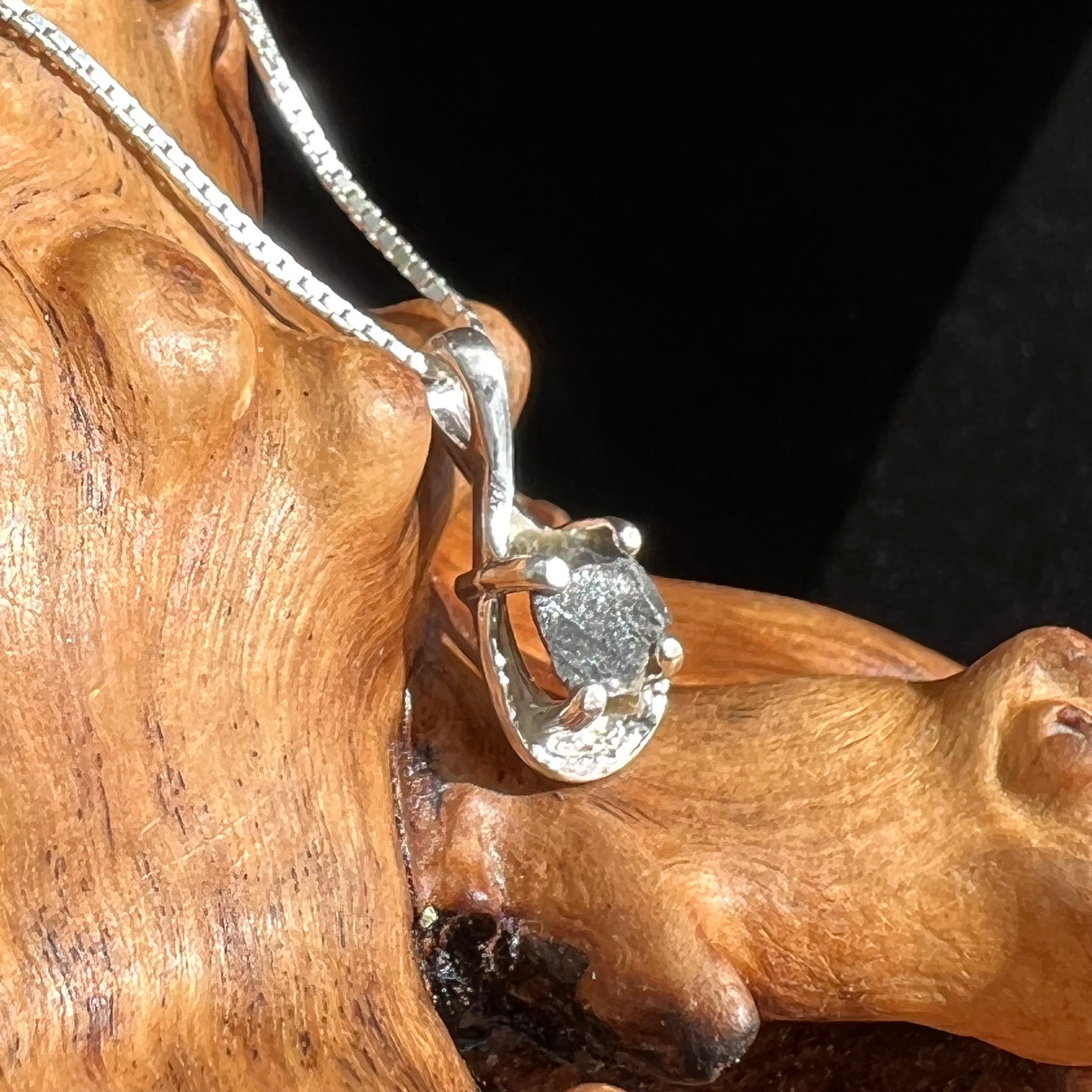 Small Tatahouine Meteorite Necklace Sterling #114-Moldavite Life