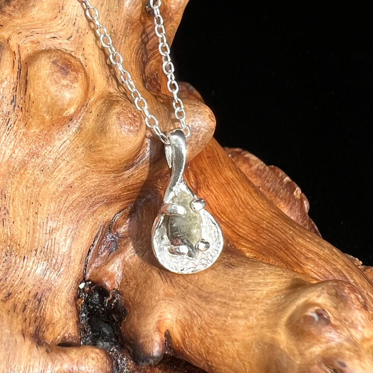 Small Tatahouine Meteorite Necklace Sterling #120-Moldavite Life