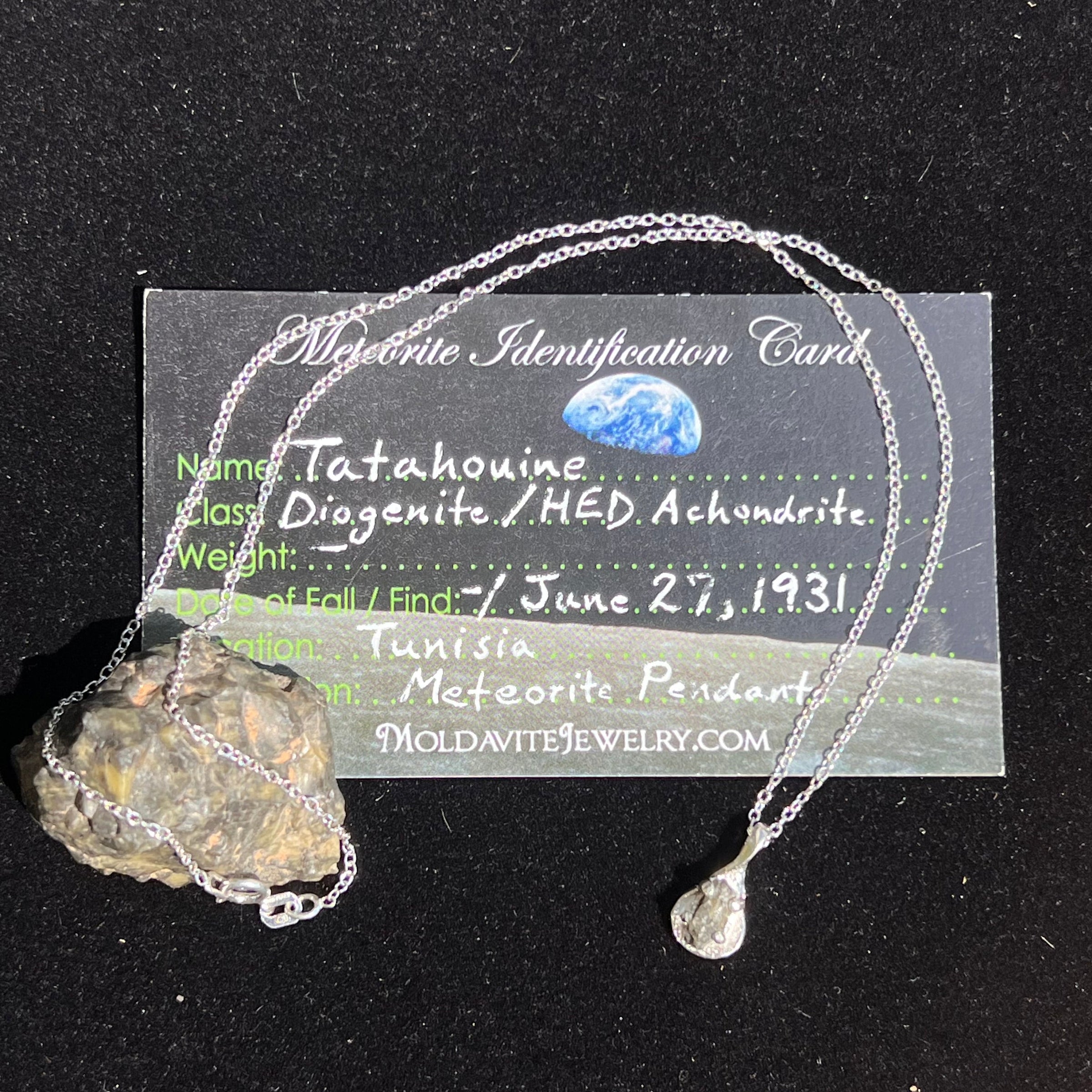Small Tatahouine Meteorite Necklace Sterling #123-Moldavite Life