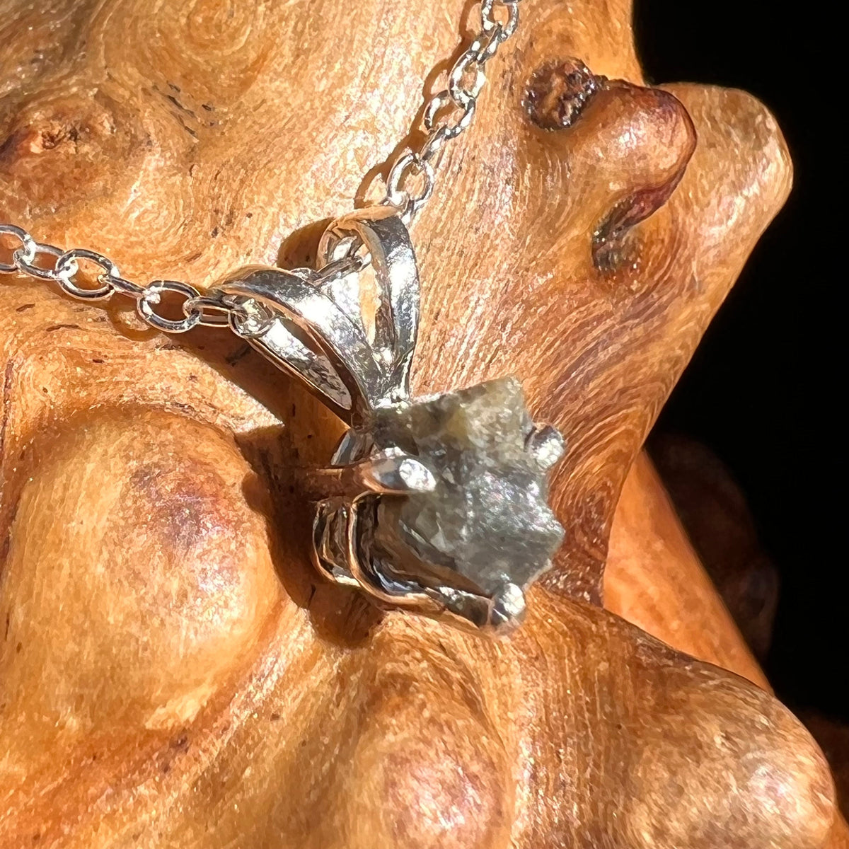 Small Tatahouine Meteorite Necklace Sterling #130-Moldavite Life