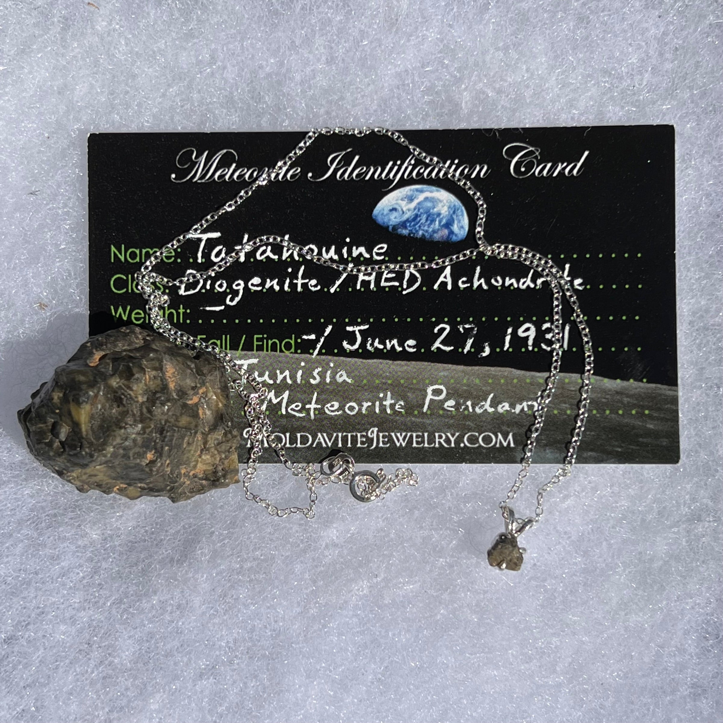 Small Tatahouine Meteorite Necklace Sterling #131-Moldavite Life