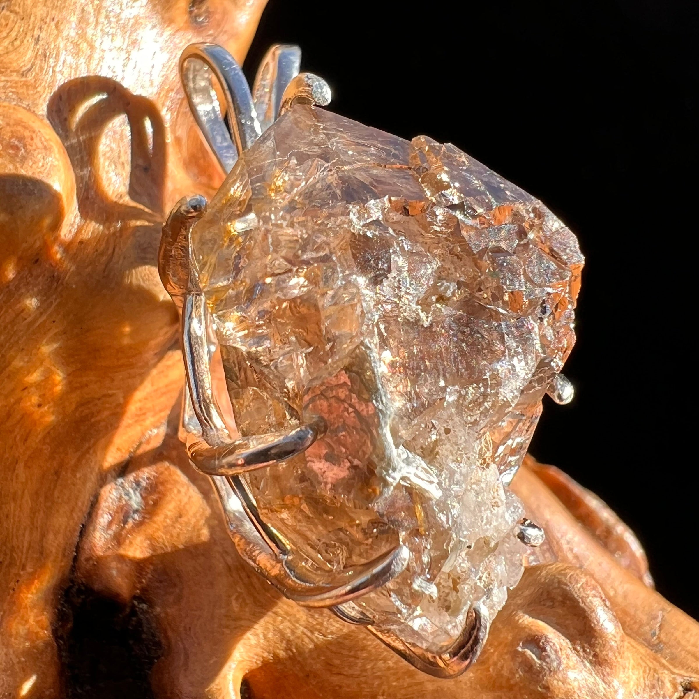 Smokey Quartz Crystal Pendant Sterling #3581-Moldavite Life