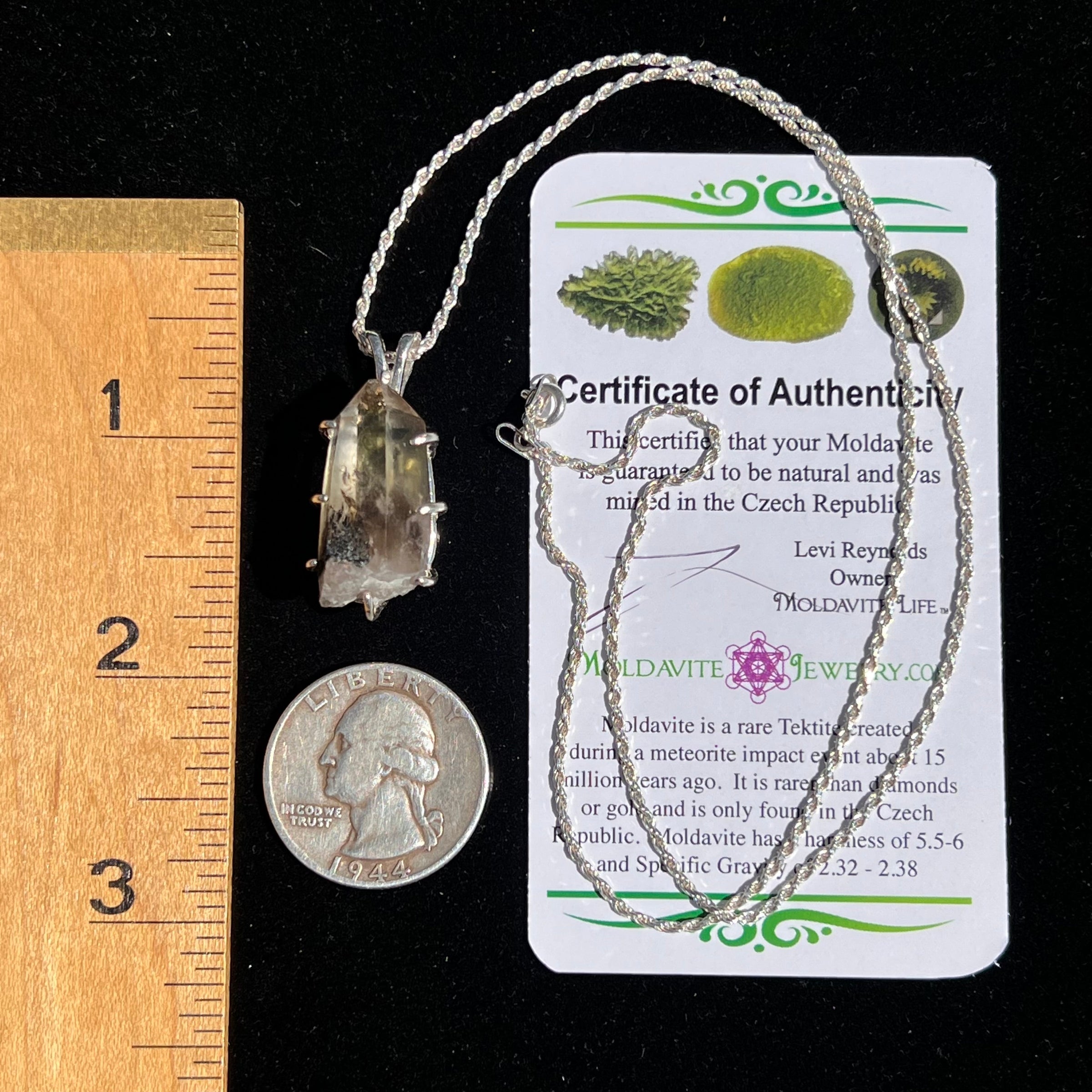 Smoky Citrine Phantom & Moldavite Necklace Sterling #2436-Moldavite Life