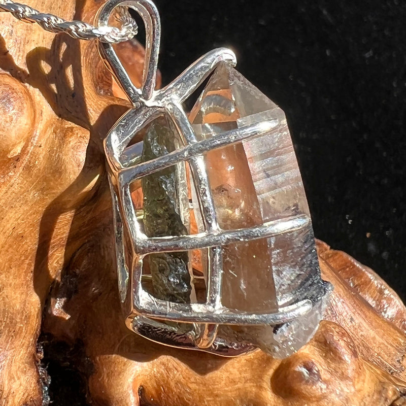 Smoky Citrine Phantom & Moldavite Necklace Sterling #2436-Moldavite Life