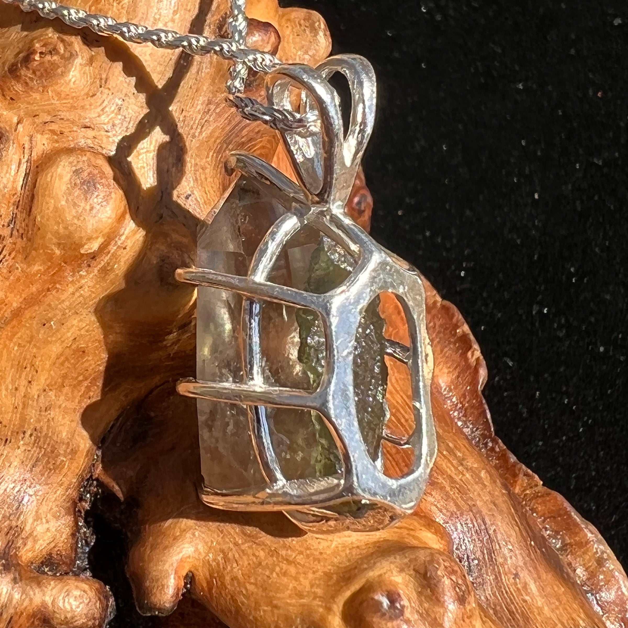 Smoky Citrine Phantom & Moldavite Necklace Sterling #2436-Moldavite Life