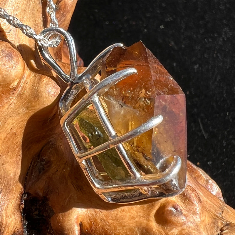 Smoky Citrine Phantom & Moldavite Necklace Sterling #2438-Moldavite Life