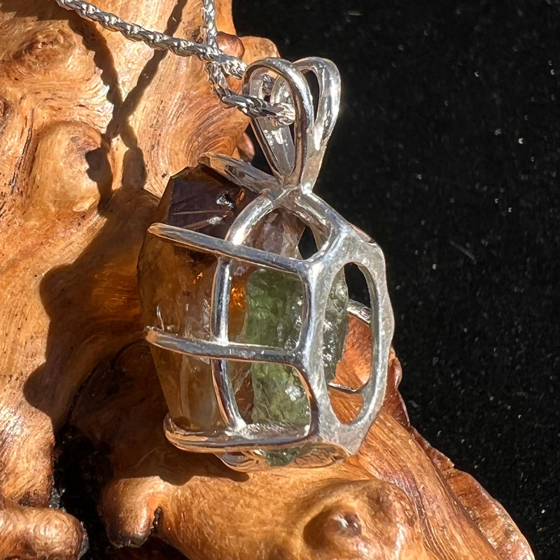 Smoky Citrine Phantom & Moldavite Necklace Sterling #2438-Moldavite Life