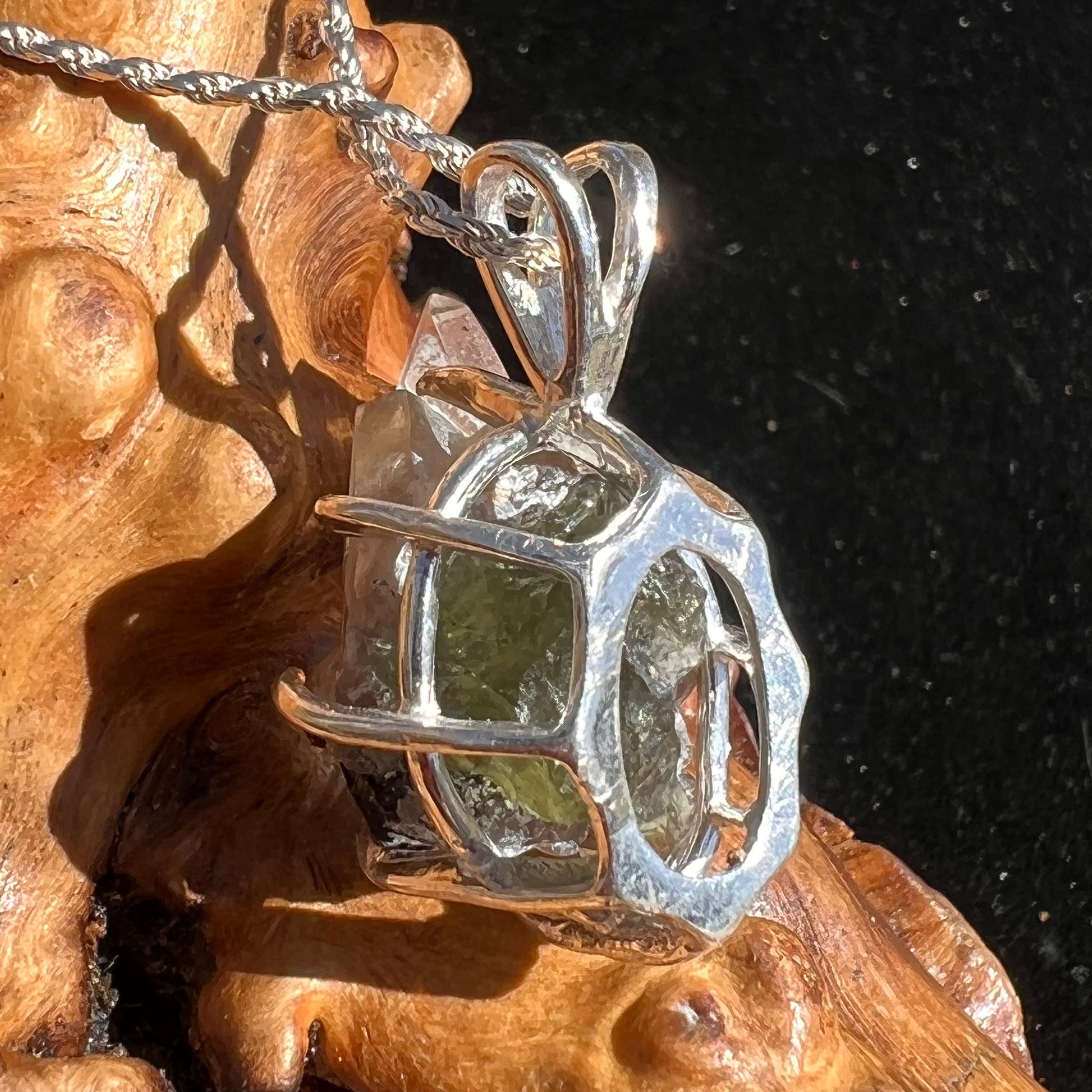 Smoky Citrine Phantom & Moldavite Necklace Sterling #2439-Moldavite Life