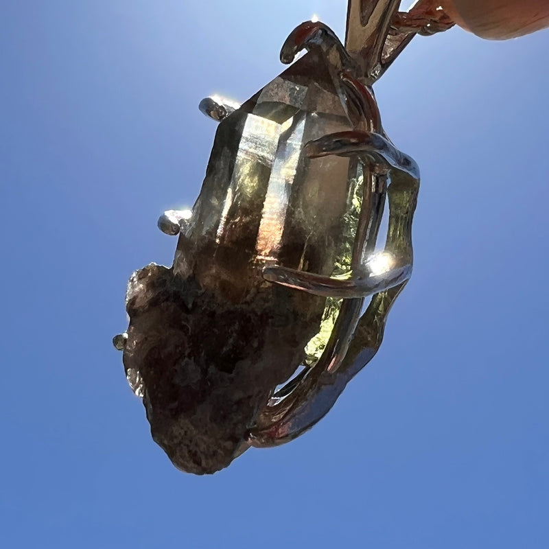 Smoky Citrine Phantom & Moldavite Necklace Sterling #2443-Moldavite Life