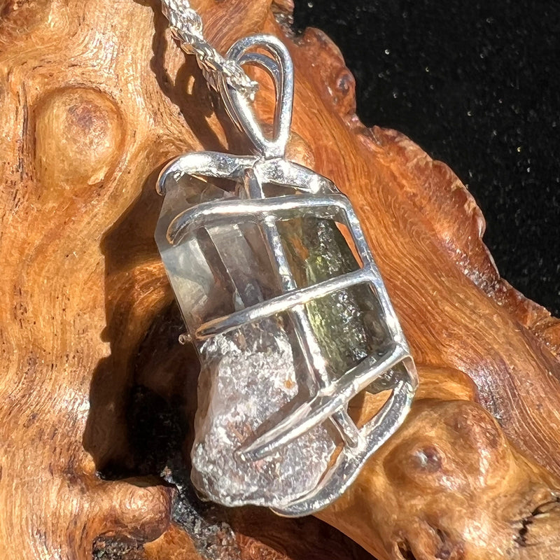 Smoky Citrine Phantom & Moldavite Necklace Sterling #2443-Moldavite Life