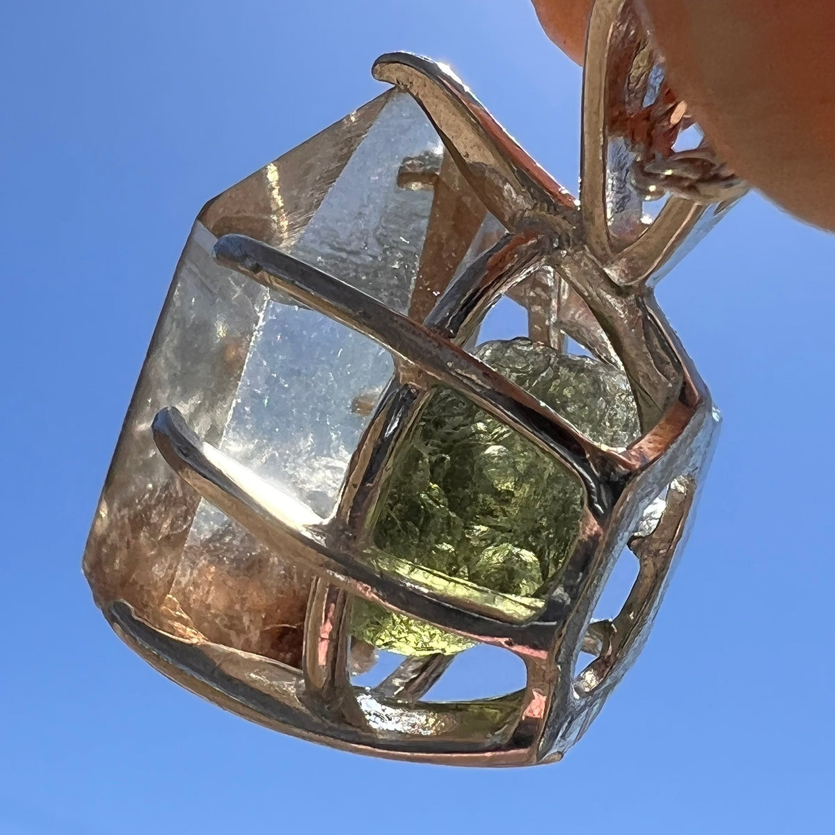 Smoky Citrine Phantom & Moldavite Necklace Sterling #2446-Moldavite Life