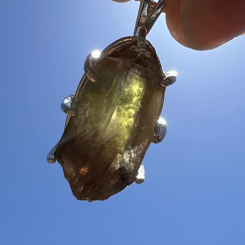 Smoky Citrine Phantom & Moldavite Necklace Sterling #2449-Moldavite Life