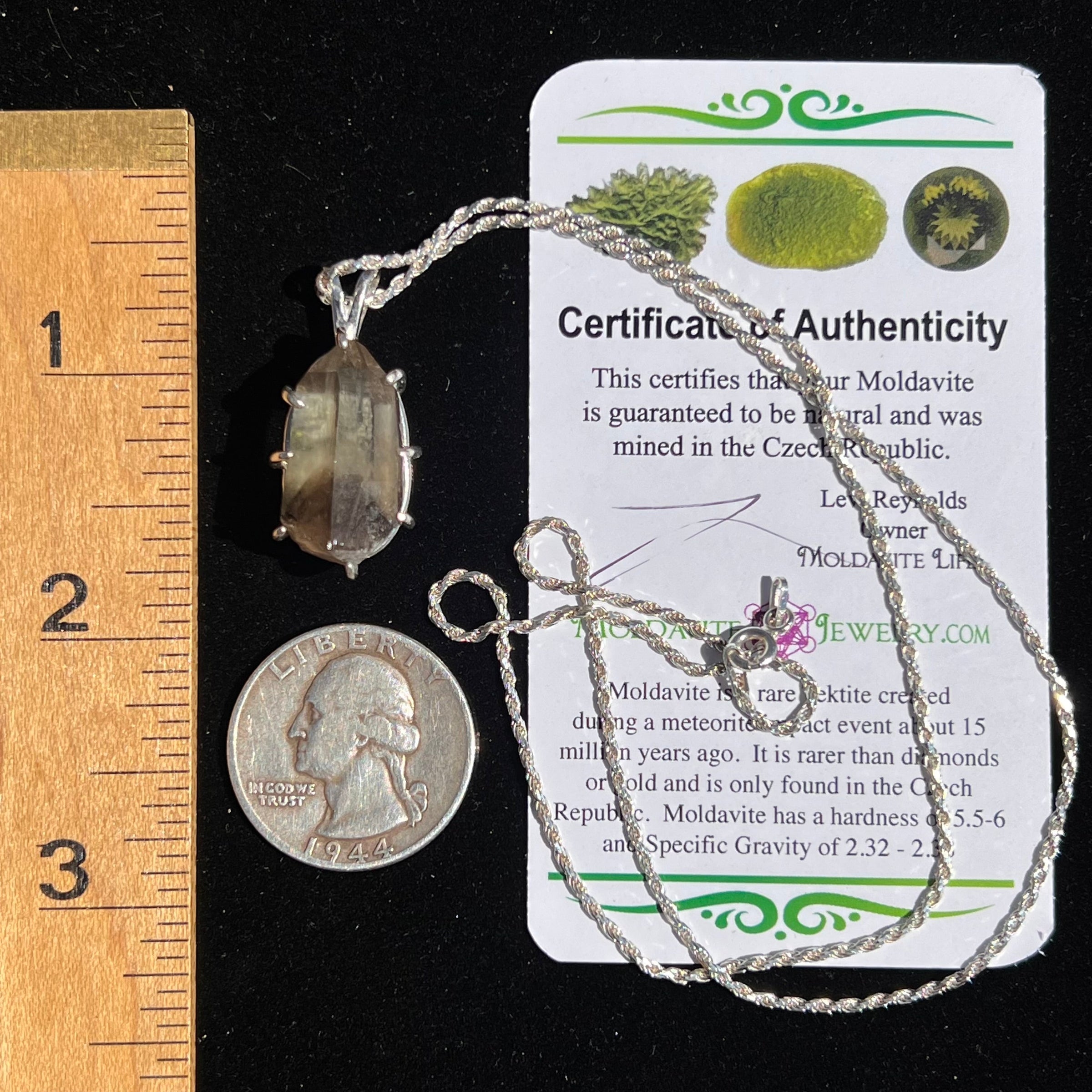 Smoky Citrine Phantom & Moldavite Necklace Sterling #2449-Moldavite Life