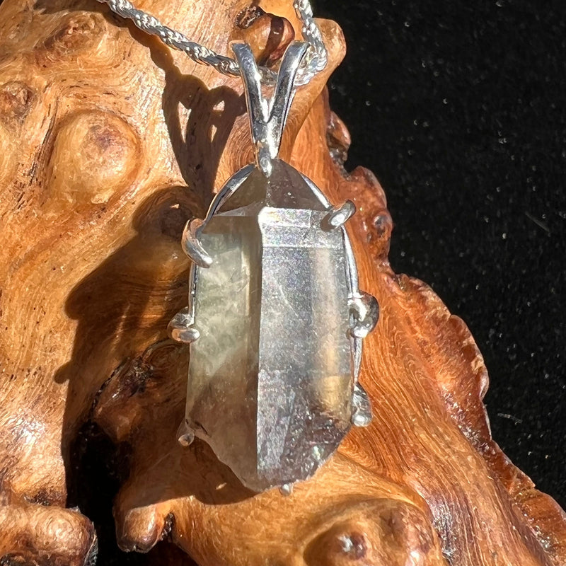 Smoky Citrine Phantom & Moldavite Necklace Sterling #2449-Moldavite Life