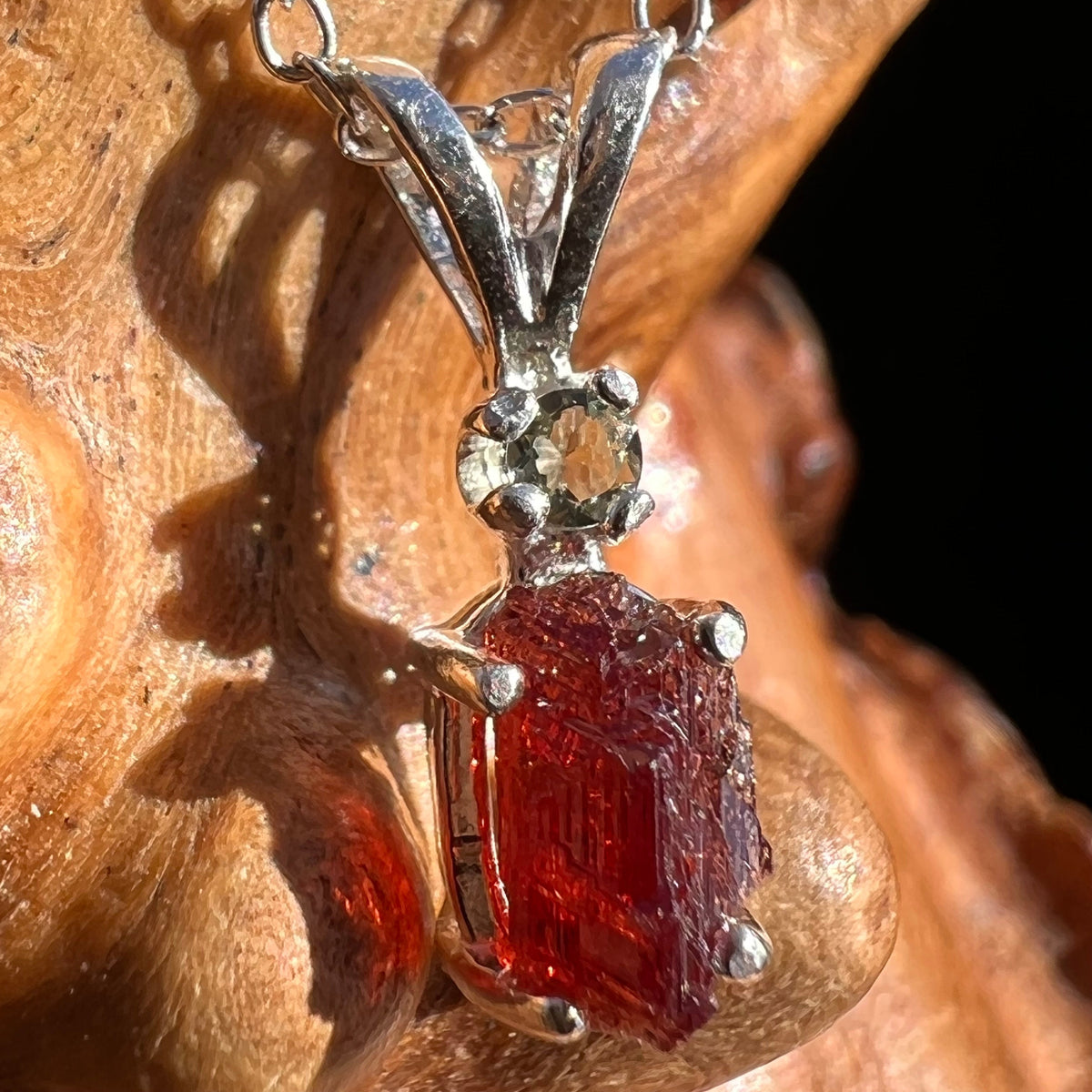 Spessartine Garnet & Moldavite Necklace Sterling #3536-Moldavite Life