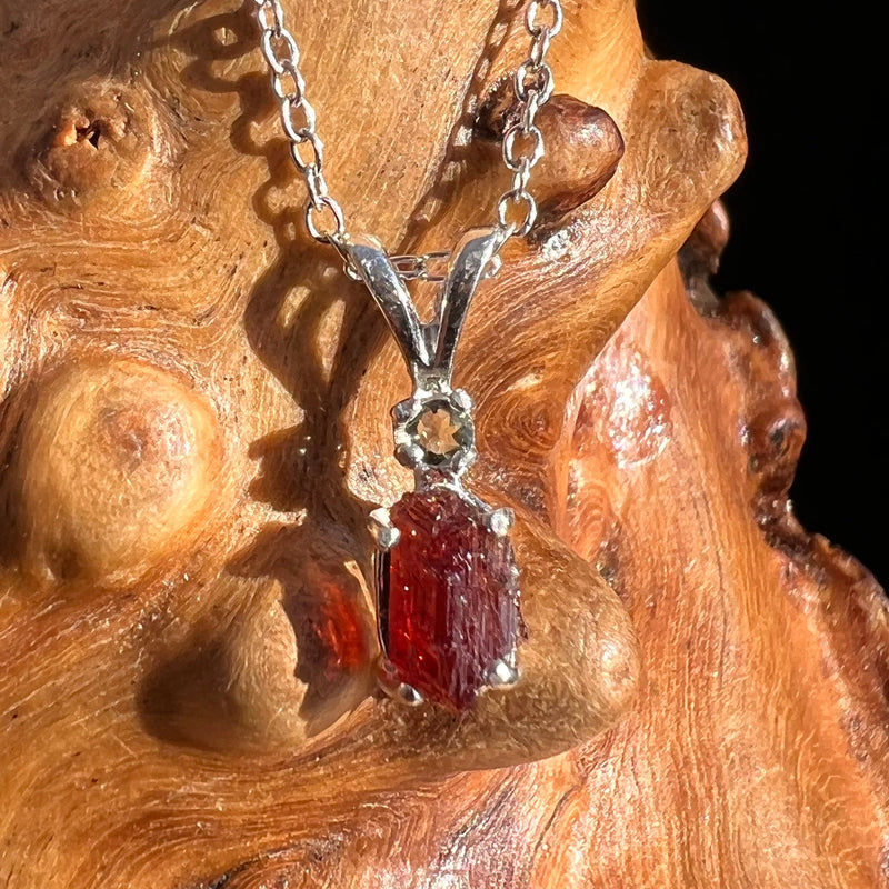 Spessartine Garnet & Moldavite Necklace Sterling #3536-Moldavite Life