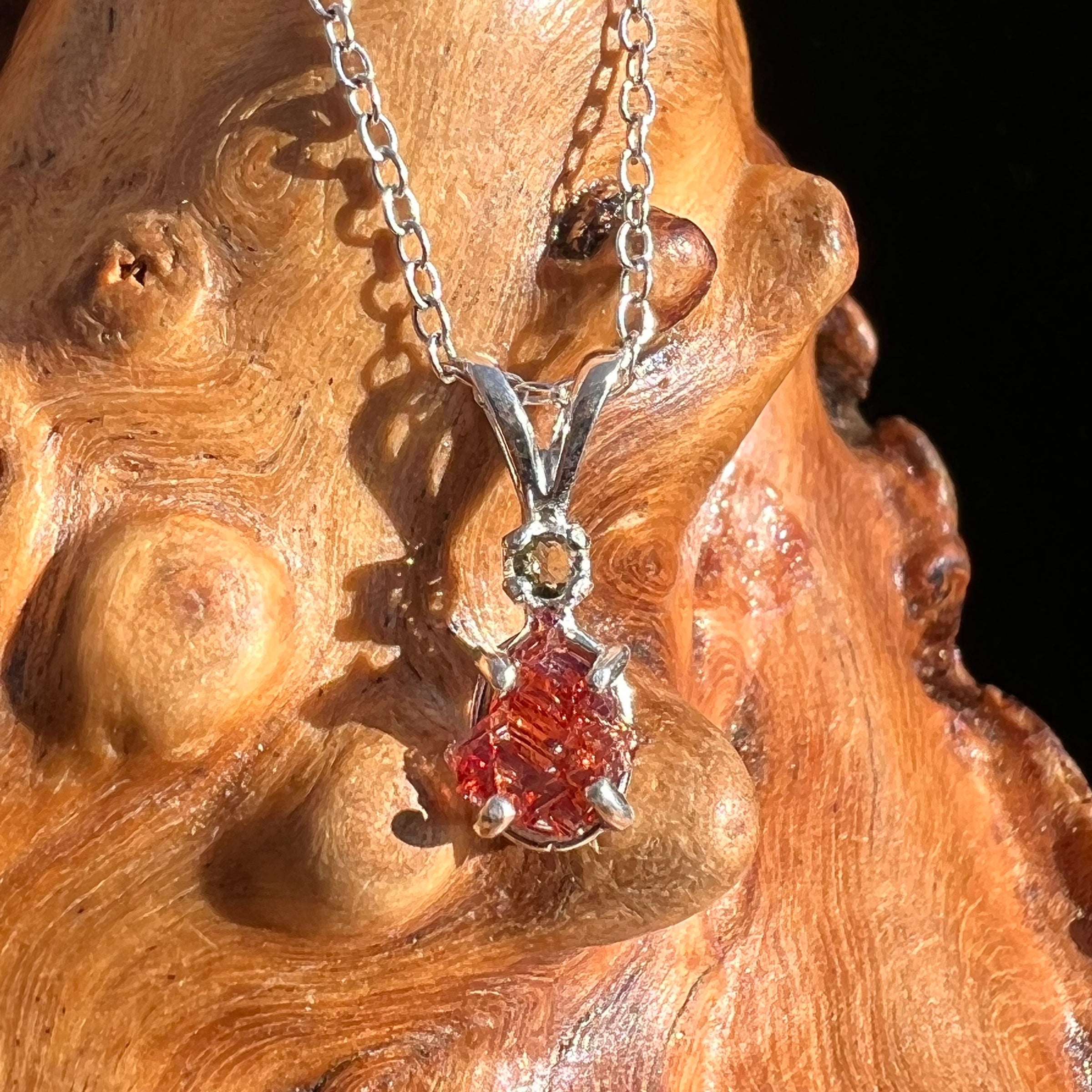 Spessartine Garnet & Moldavite Necklace Sterling #3539-Moldavite Life