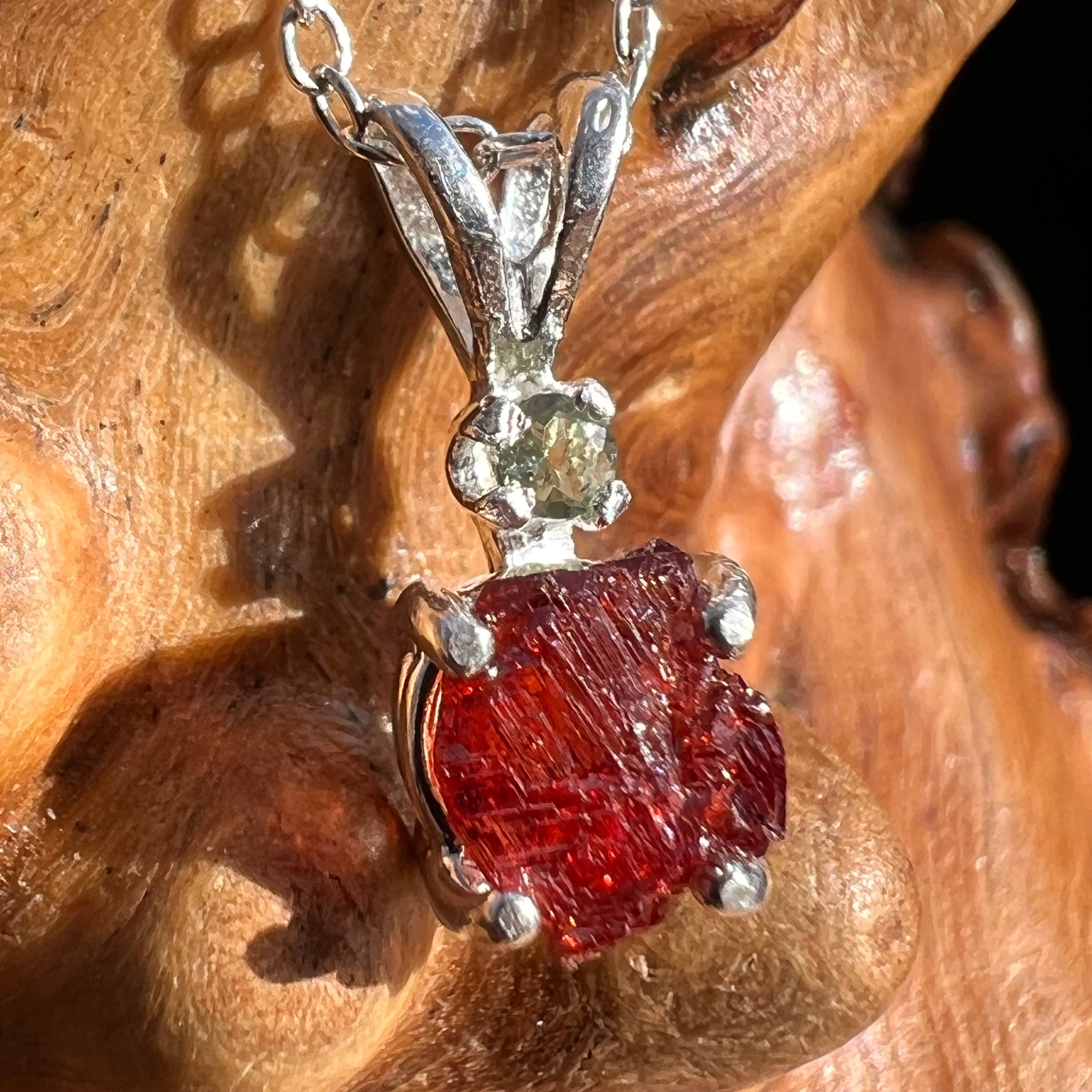 Spessartine Garnet & Moldavite Necklace Sterling #3543-Moldavite Life