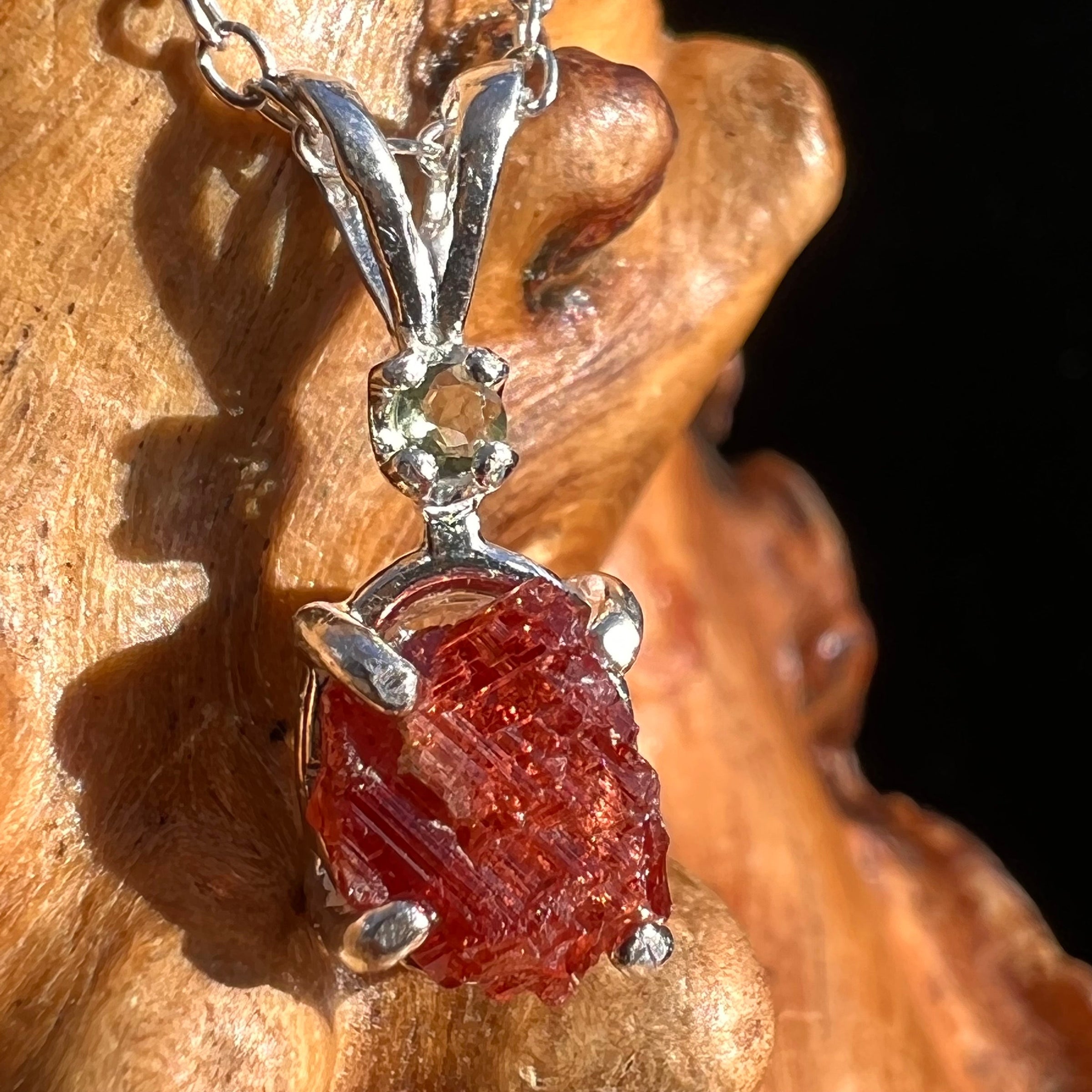 Spessartine Garnet & Moldavite Necklace Sterling #3546-Moldavite Life