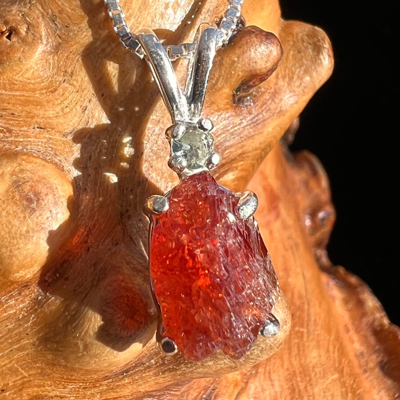 Spessartine Garnet & Moldavite Necklace Sterling #3550-Moldavite Life