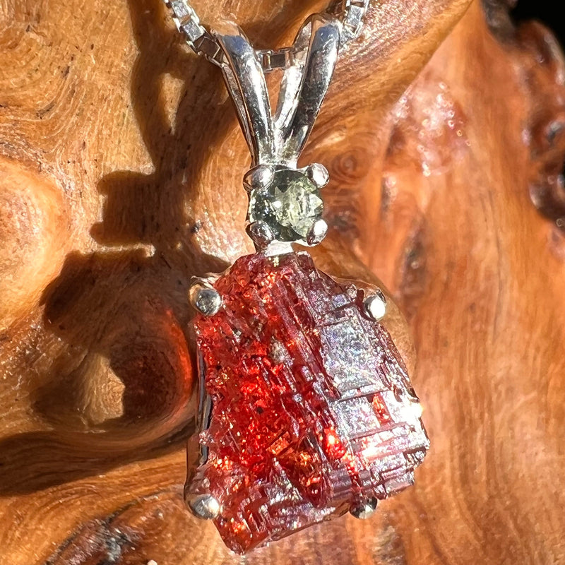 Spessartine Garnet & Moldavite Necklace Sterling #3552-Moldavite Life