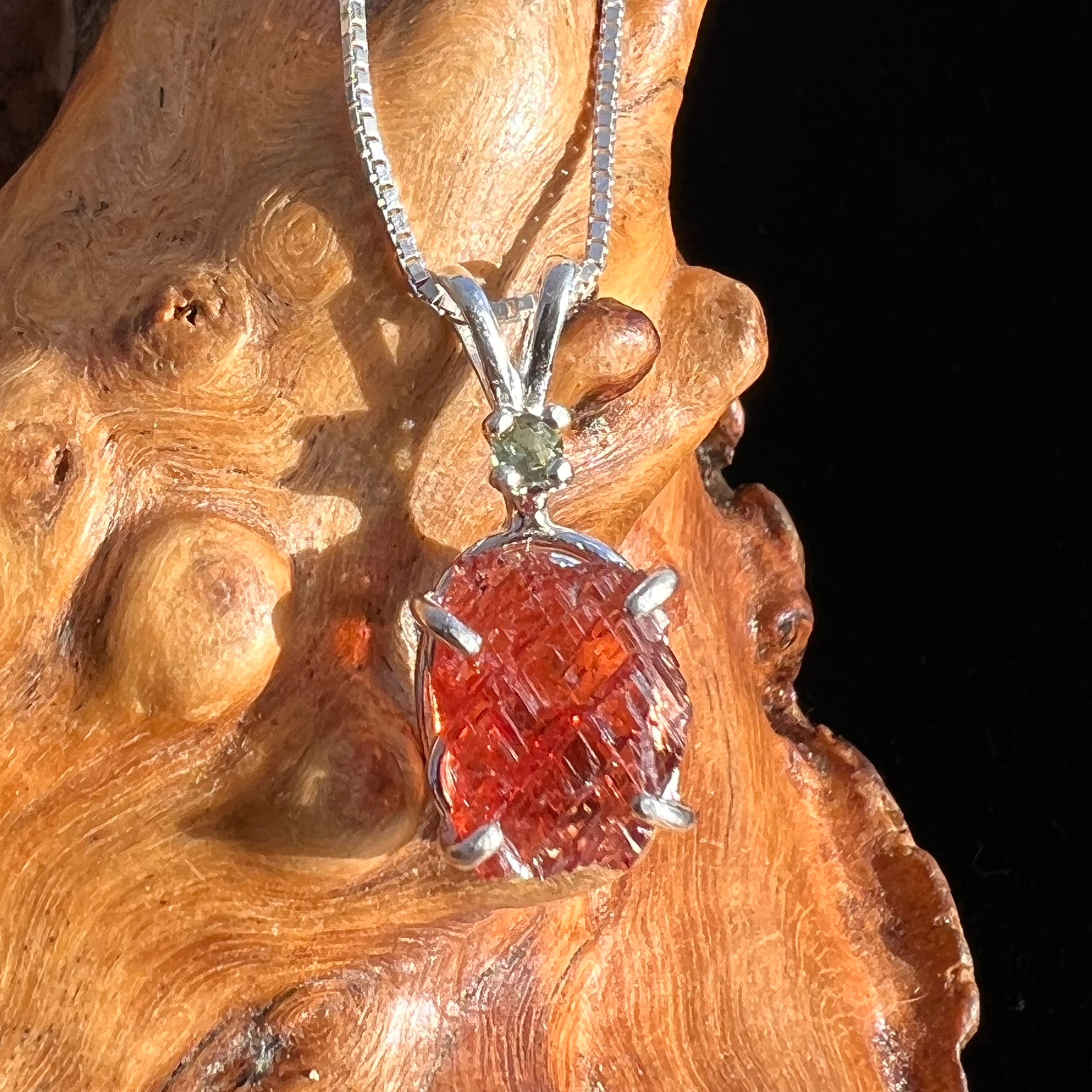 Raw Spessartine Garnet Moldavite Necklace Sterling Moldavite Life