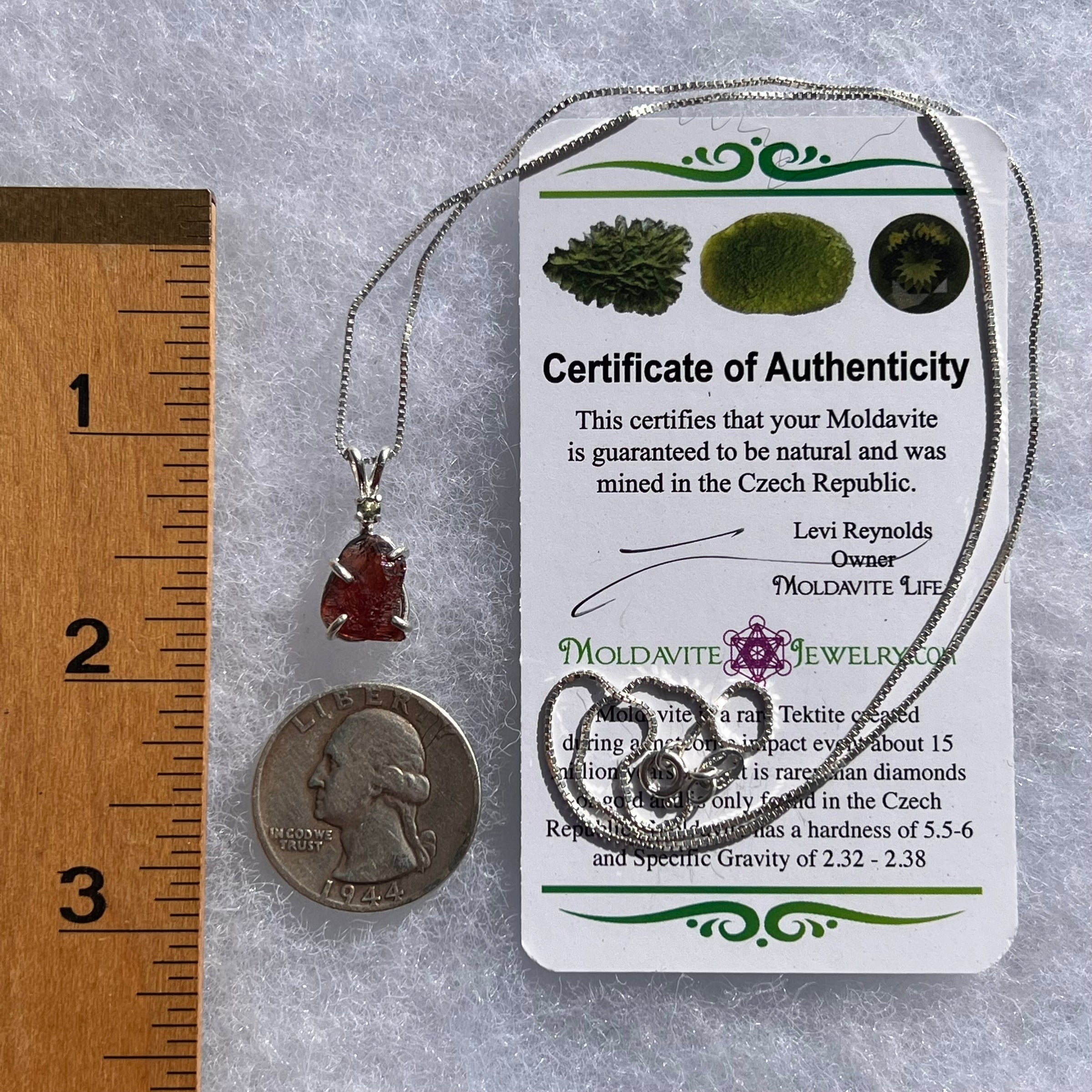 Spessartine Garnet & Moldavite Necklace Sterling #3555-Moldavite Life