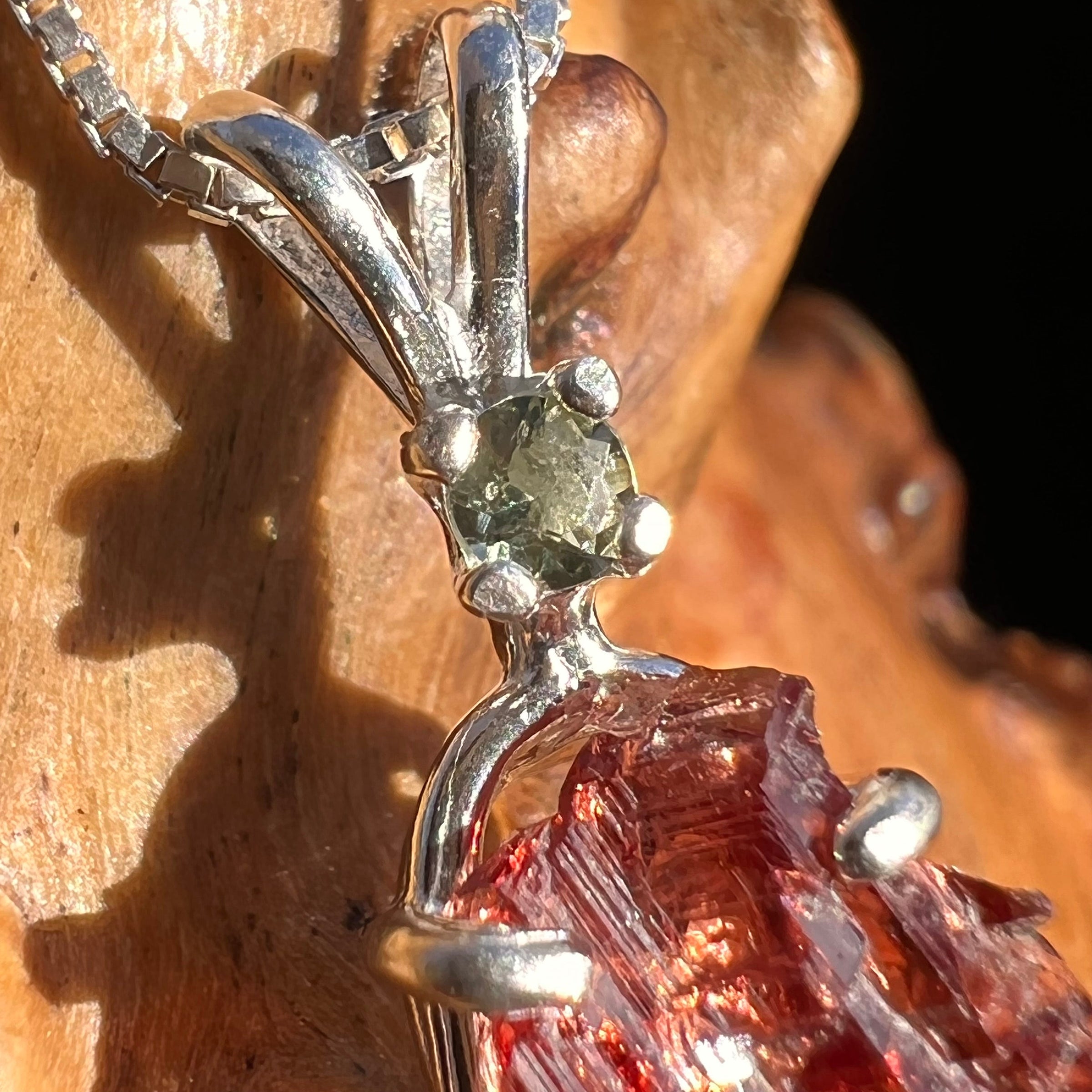 Spessartine Garnet & Moldavite Necklace Sterling #3559-Moldavite Life