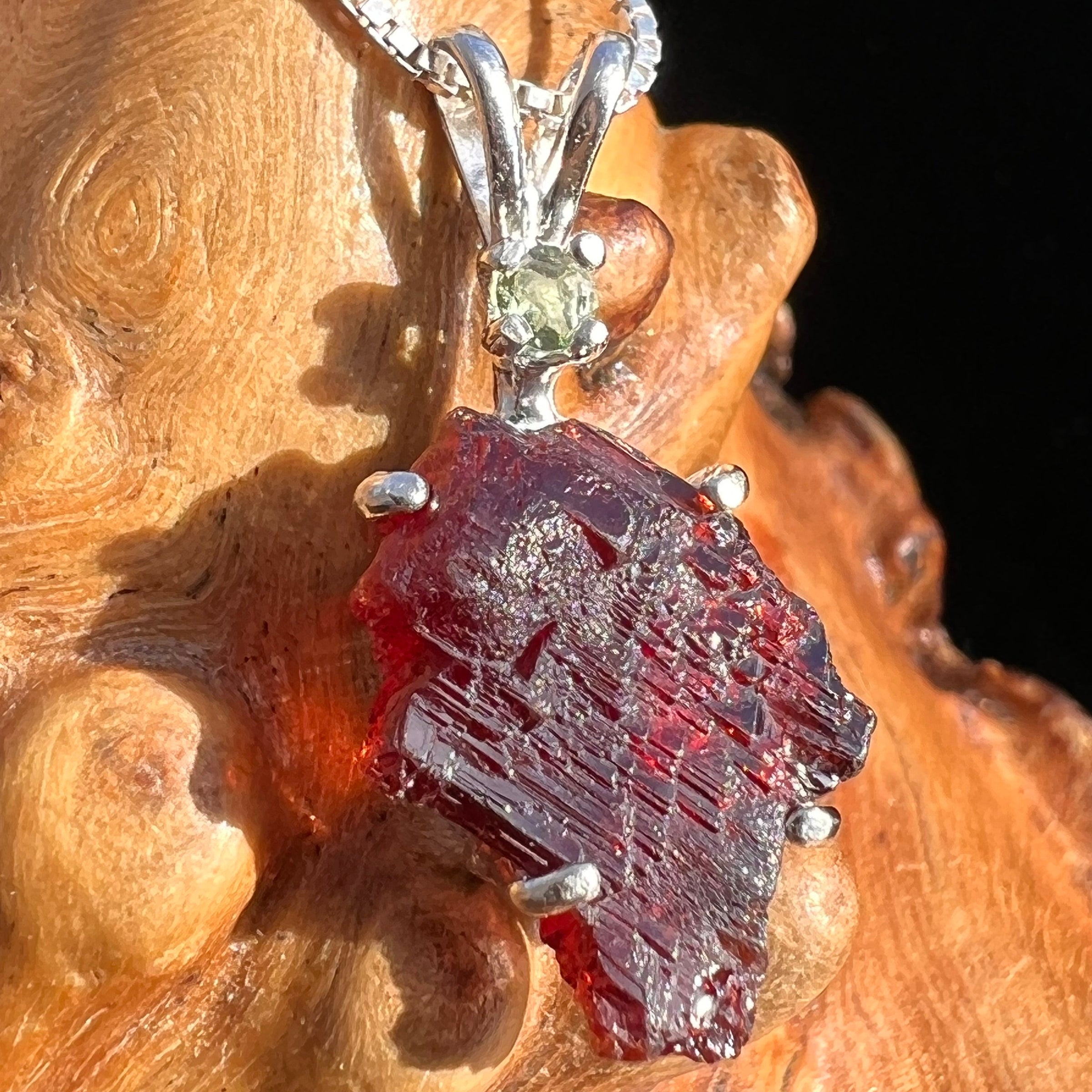 Spessartine Garnet & Moldavite Necklace Sterling #3560-Moldavite Life