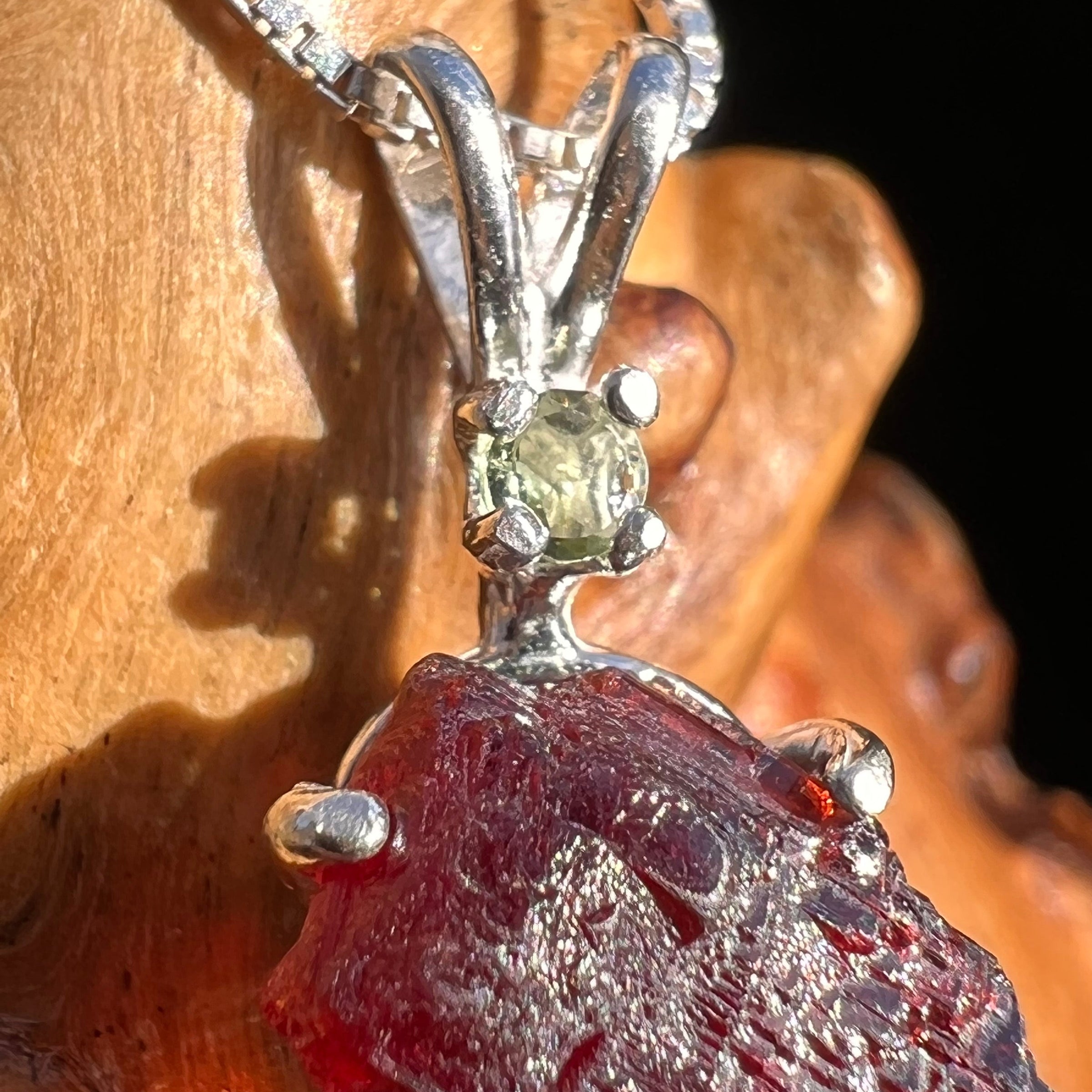 Spessartine Garnet & Moldavite Necklace Sterling #3560-Moldavite Life