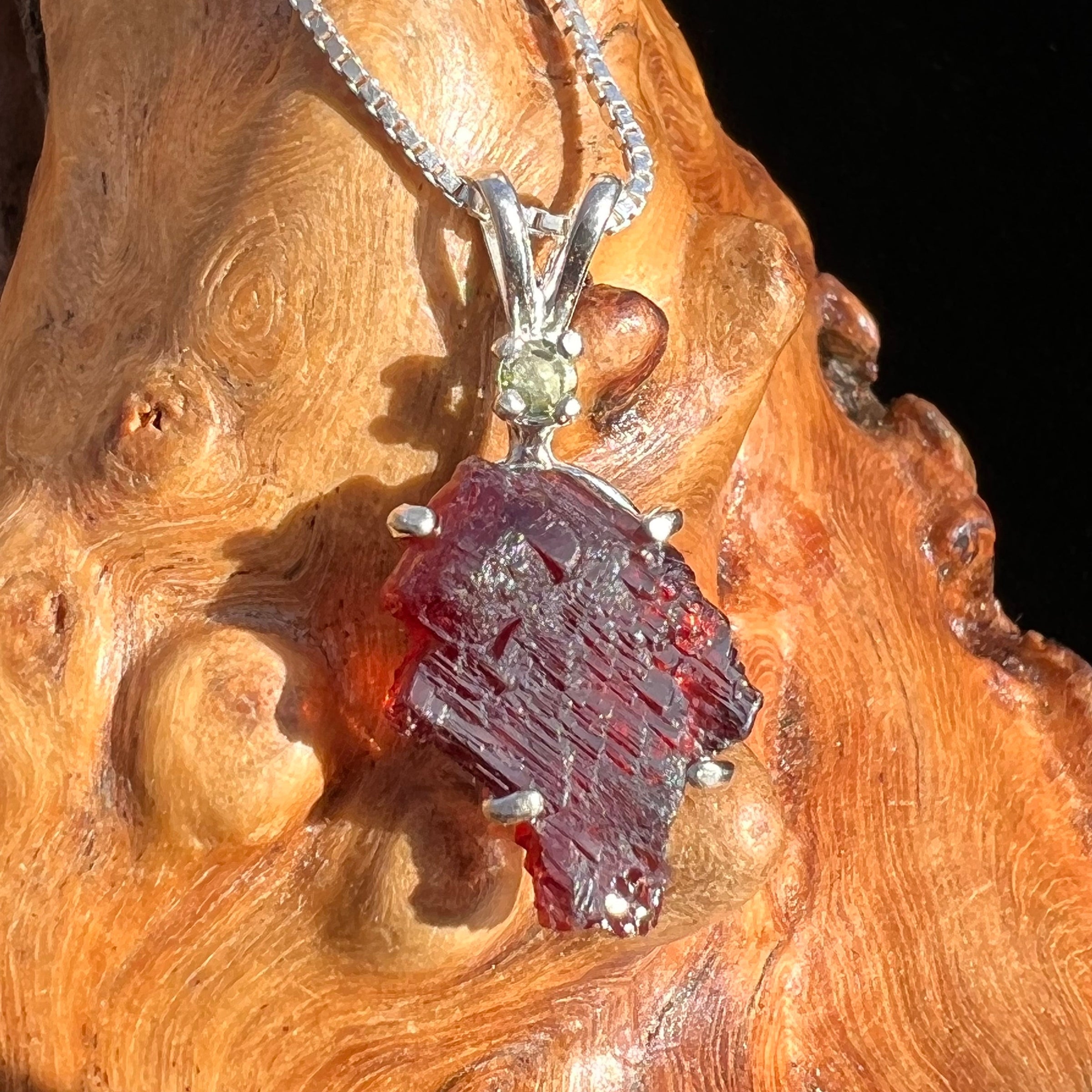 Spessartine Garnet & Moldavite Necklace Sterling #3560-Moldavite Life
