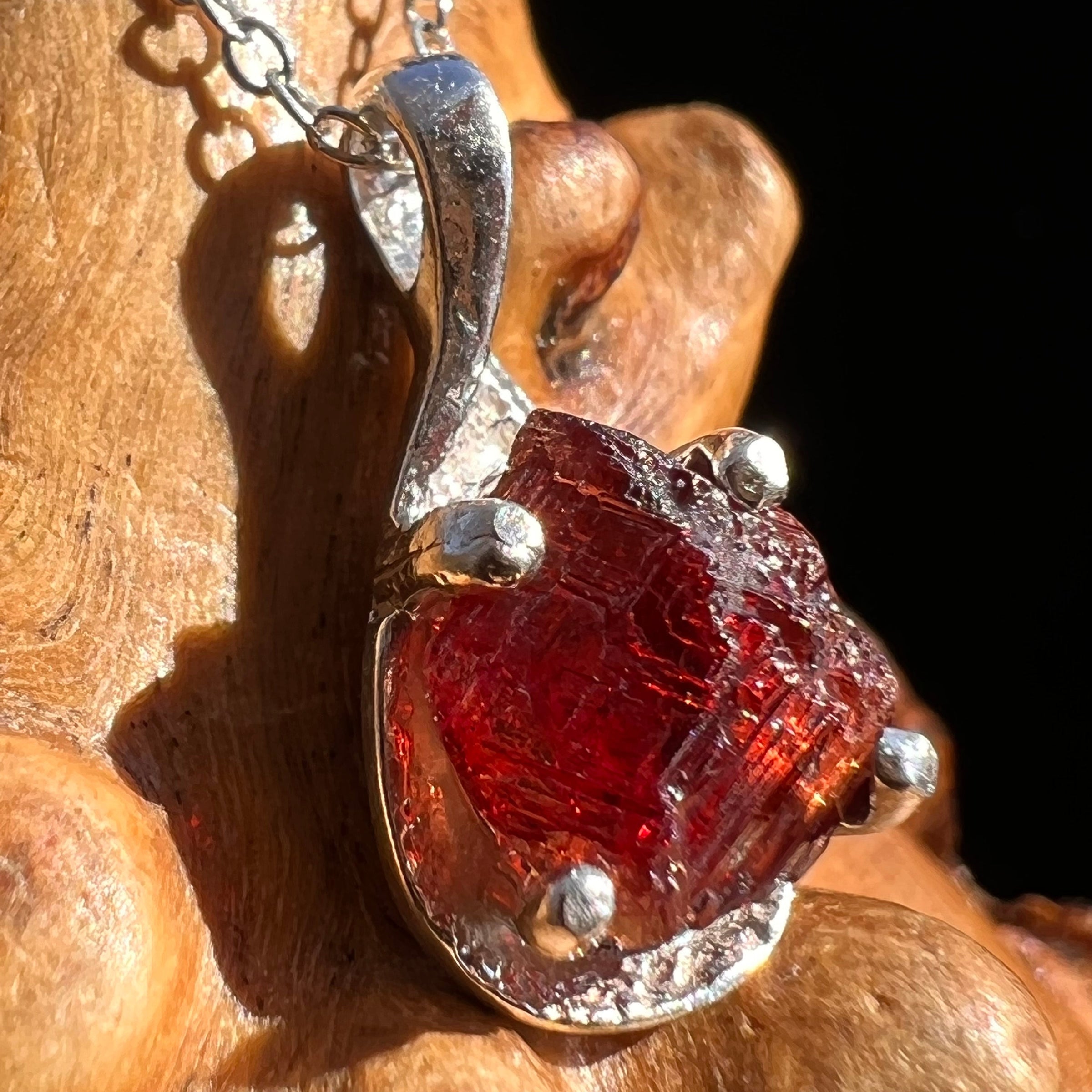 Spessartine Garnet Pendant Necklace Sterling Silver #3517-Moldavite Life