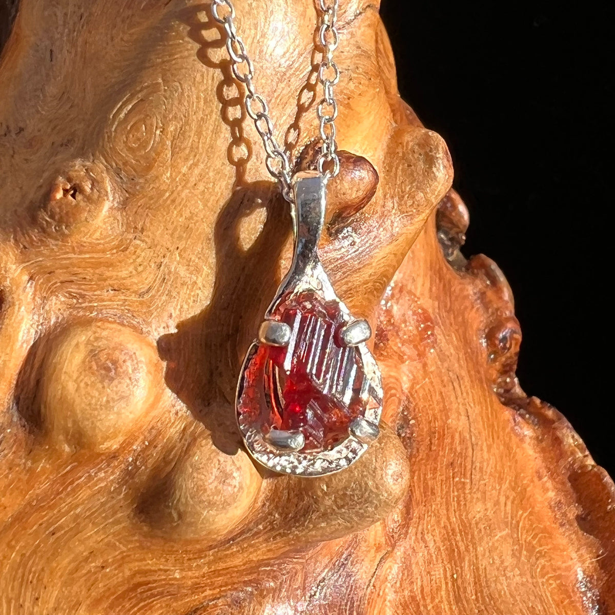 Spessartine Garnet Pendant Necklace Sterling Silver #3522-Moldavite Life