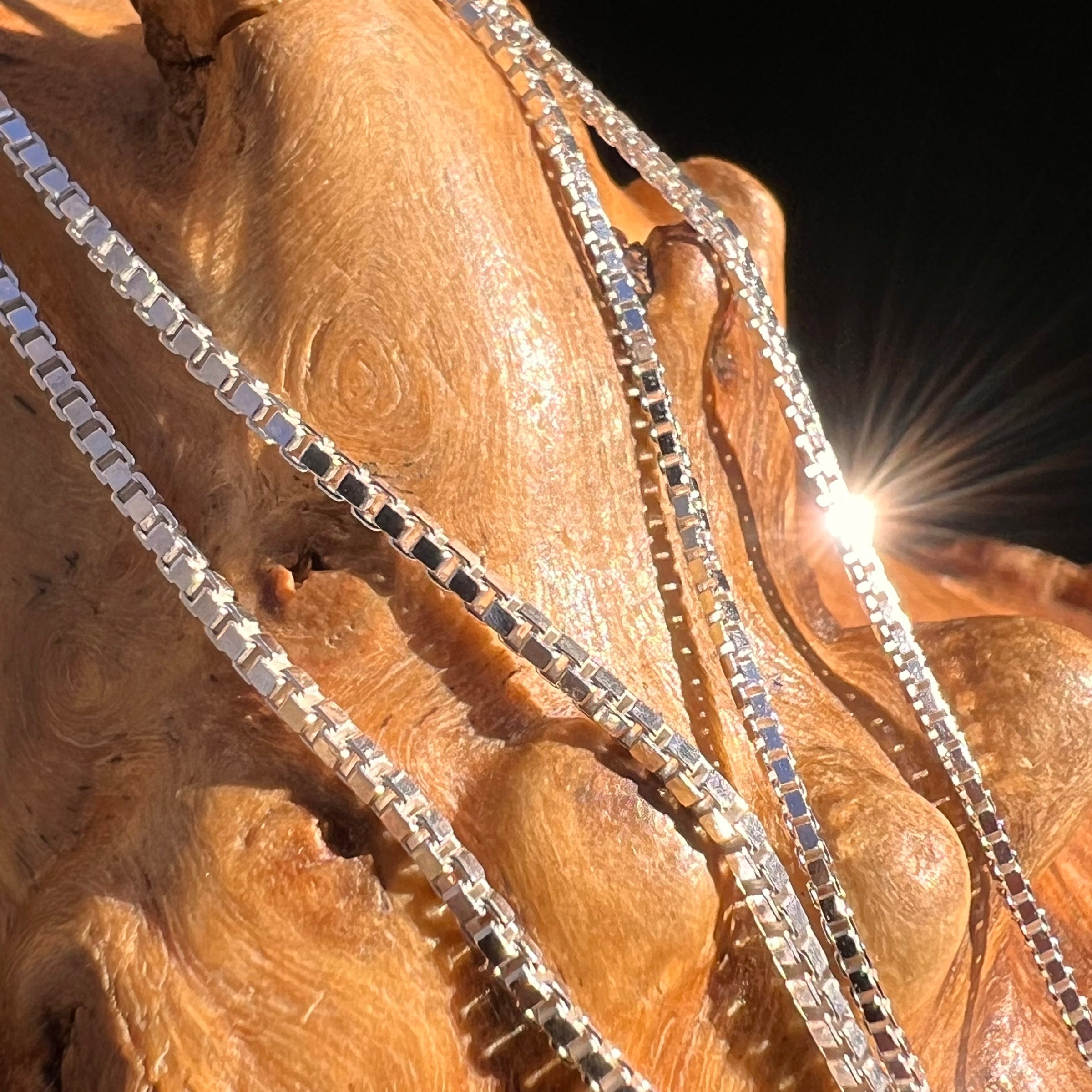 Sterling Silver Box Chain Necklace-Moldavite Life