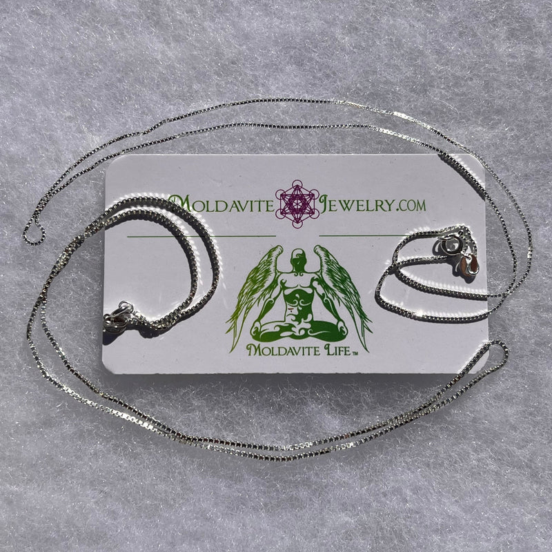 Sterling Silver Box Chain Necklace-Moldavite Life